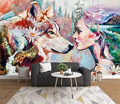 3D DOG AND BEAUTY WC32 WALL MURALS