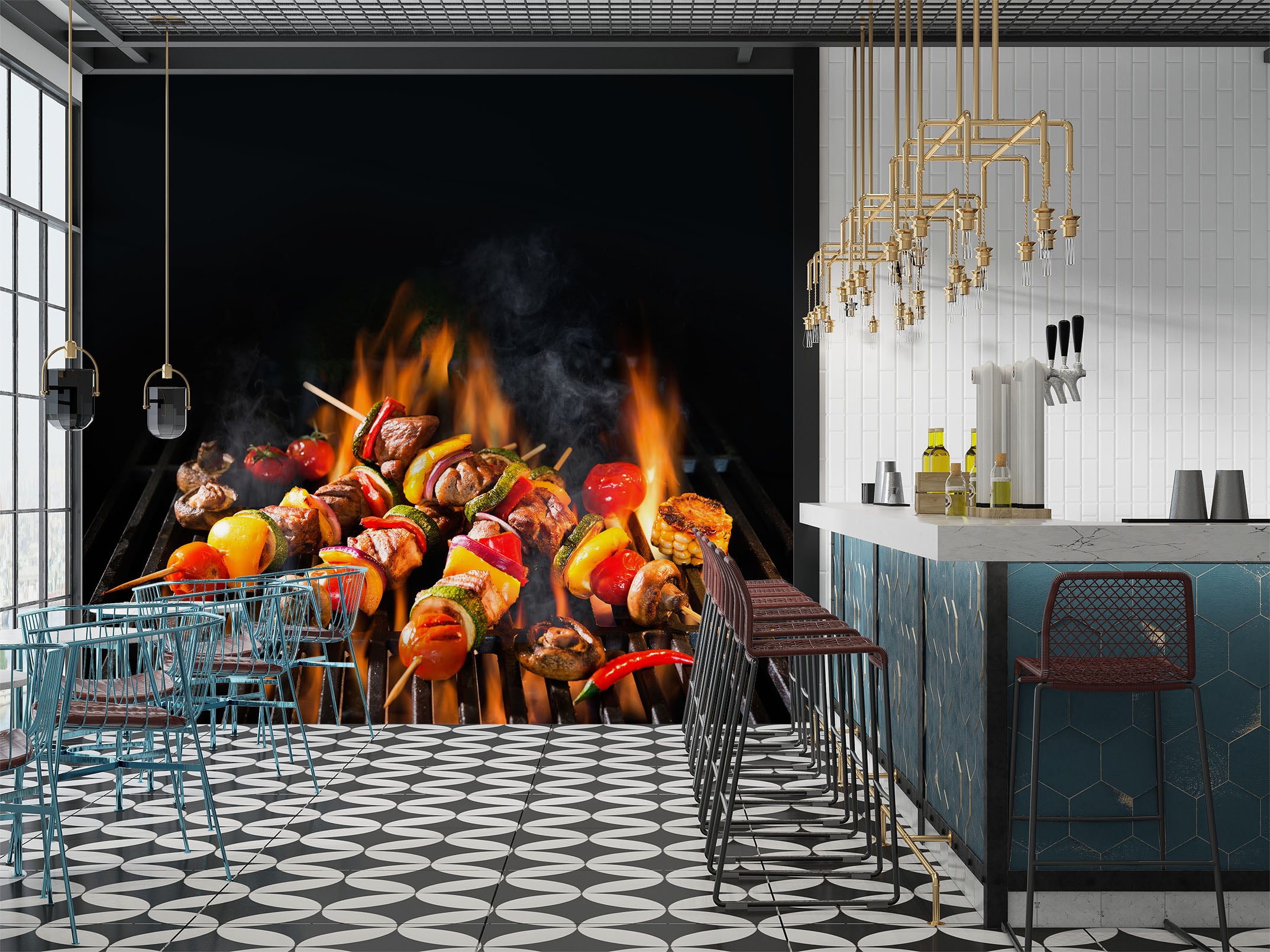 3D Grill Kebab Shop BBQ 308 Wall Mural Wall Murals Commercial