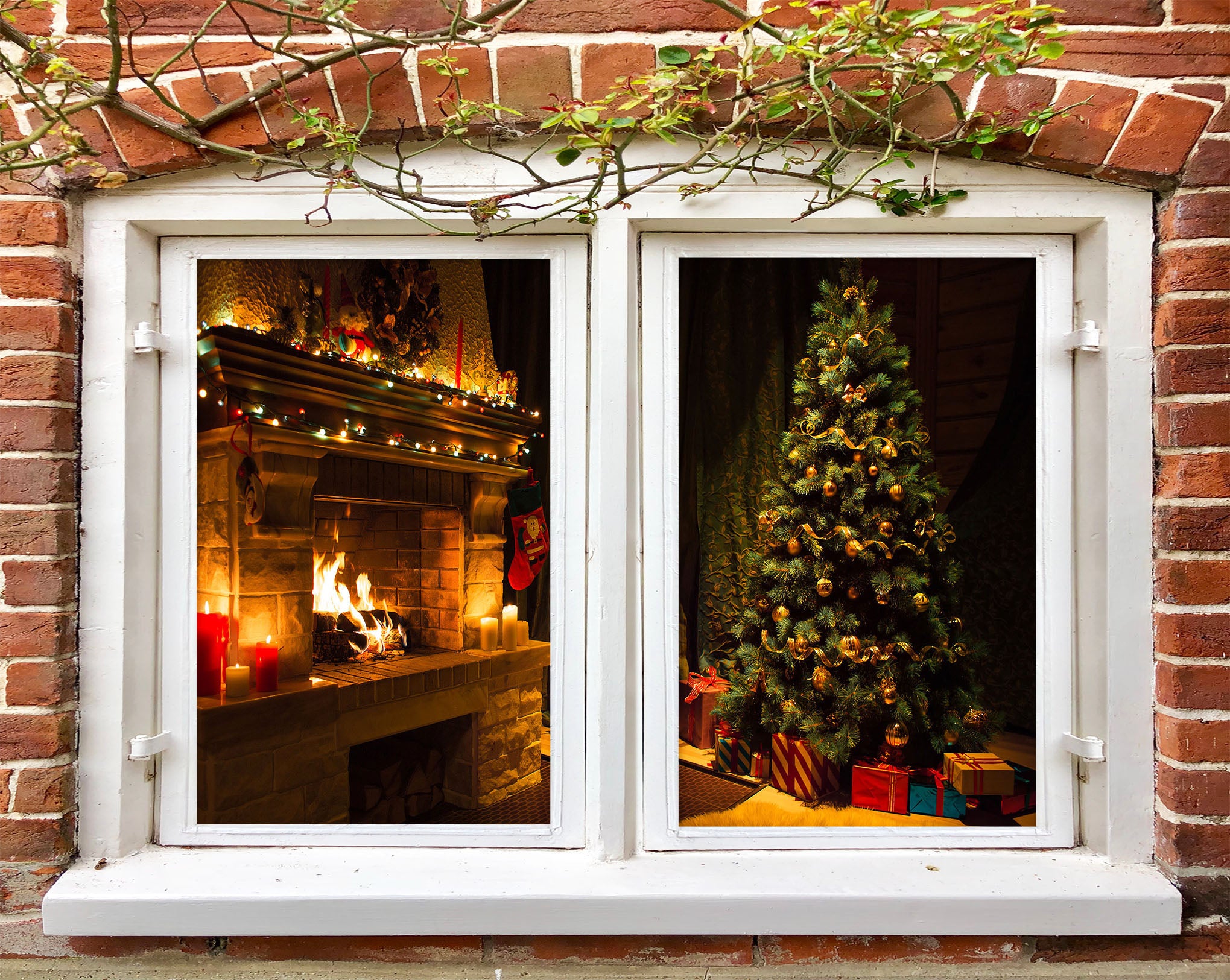 3D Tree Decoration 1018 Christmas Window Film Print Sticker Cling Stained Glass Xmas