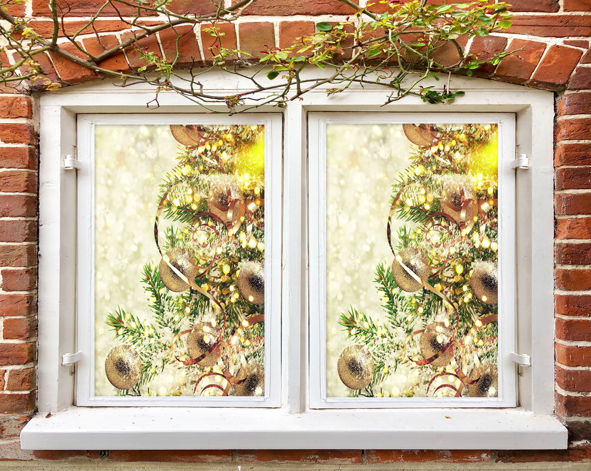 3D Golden Ball 1009 Christmas Window Film Print Sticker Cling Stained Glass Xmas