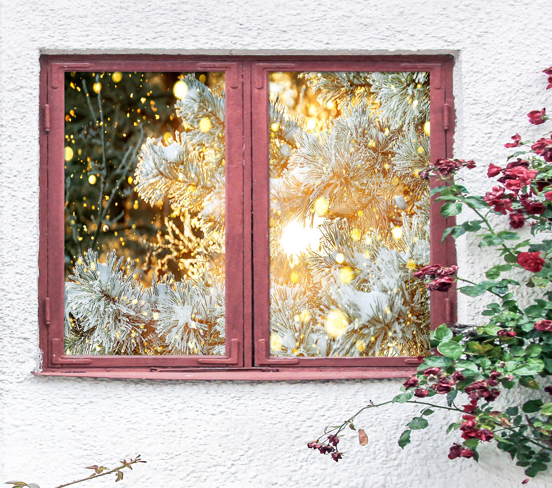 3D White Leaves 1038 Christmas Window Film Print Sticker Cling Stained Glass Xmas