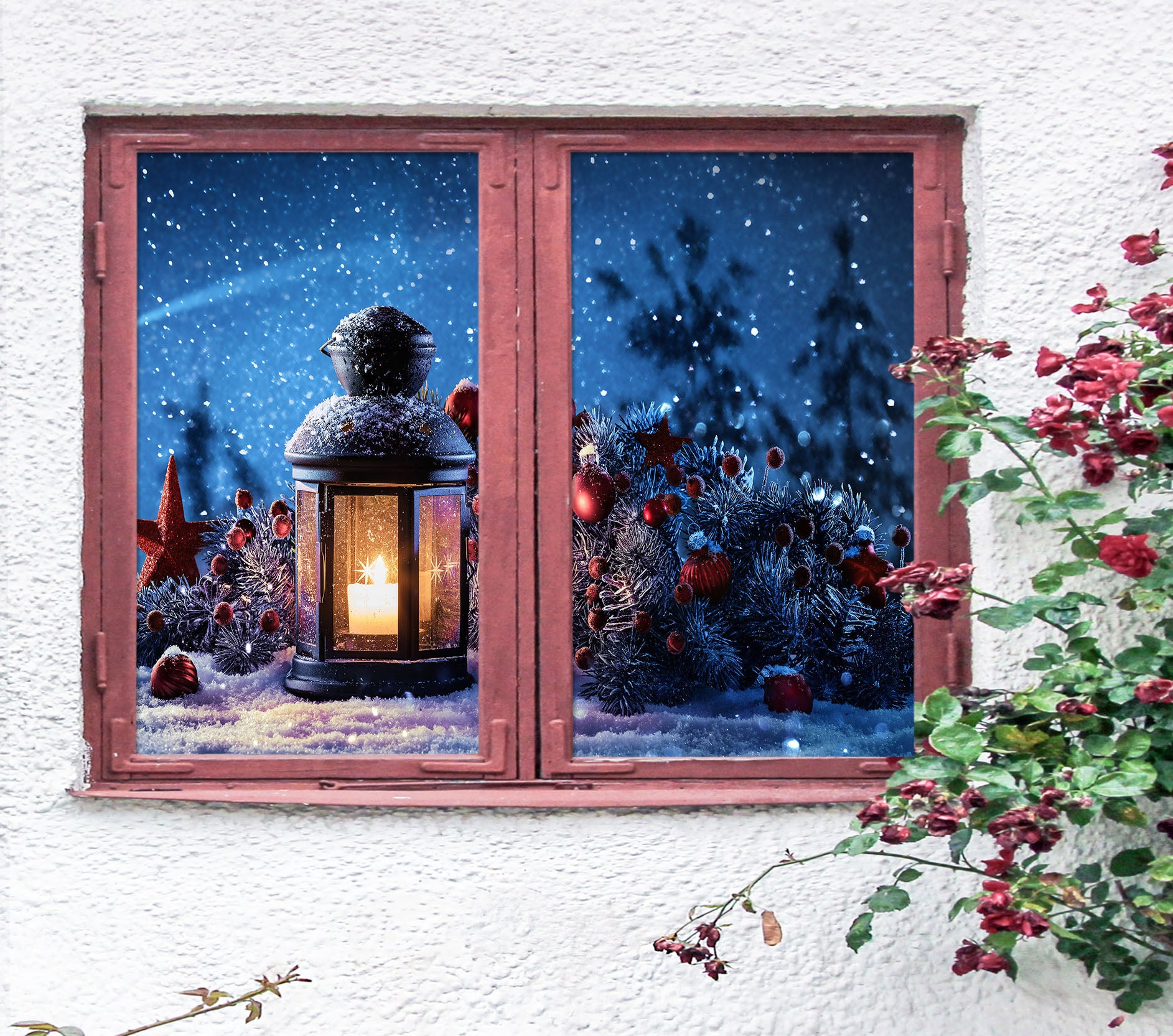 3D Red Star 1043 Christmas Window Film Print Sticker Cling Stained Glass Xmas