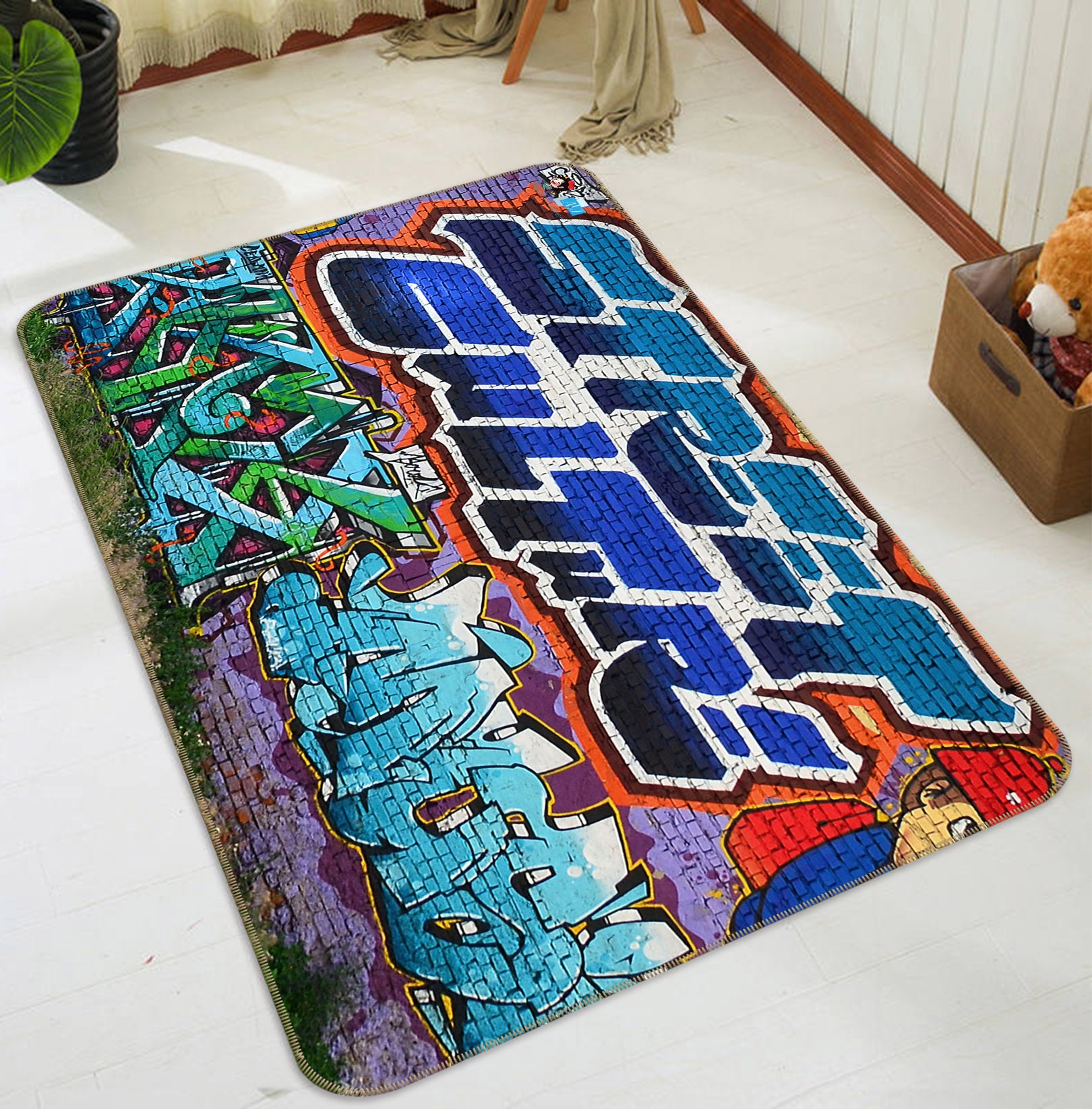 3D Letter Graffiti Wall 3069 Rug Non Slip Rug Mat