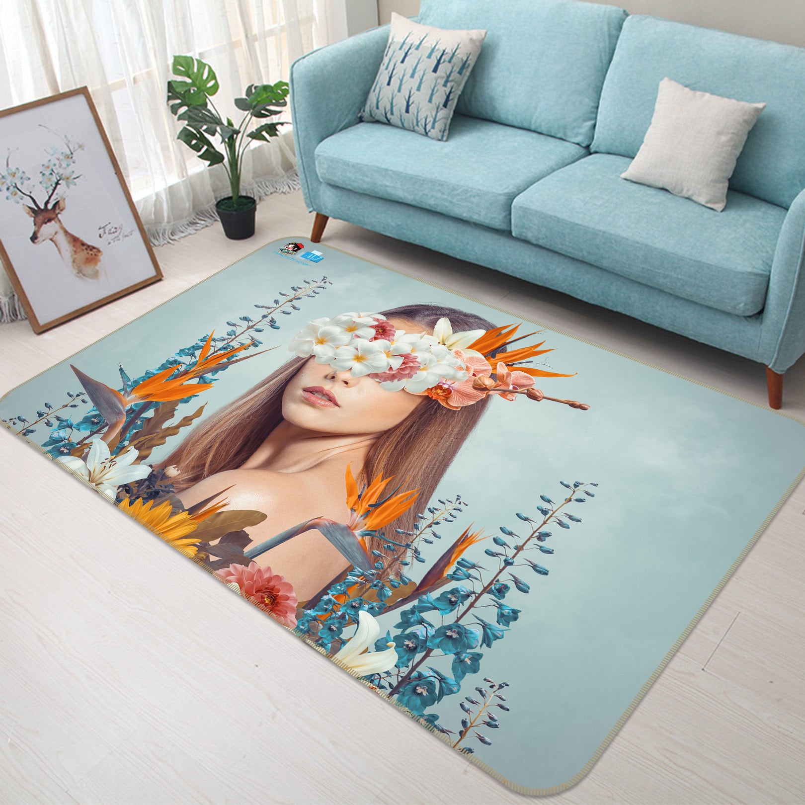 3D Woman Flower 3074 Rug Non Slip Rug Mat