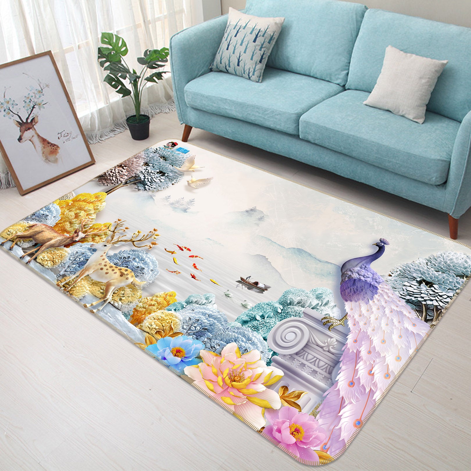 3D Beautiful Peacock 3054 Rug Non Slip Rug Mat