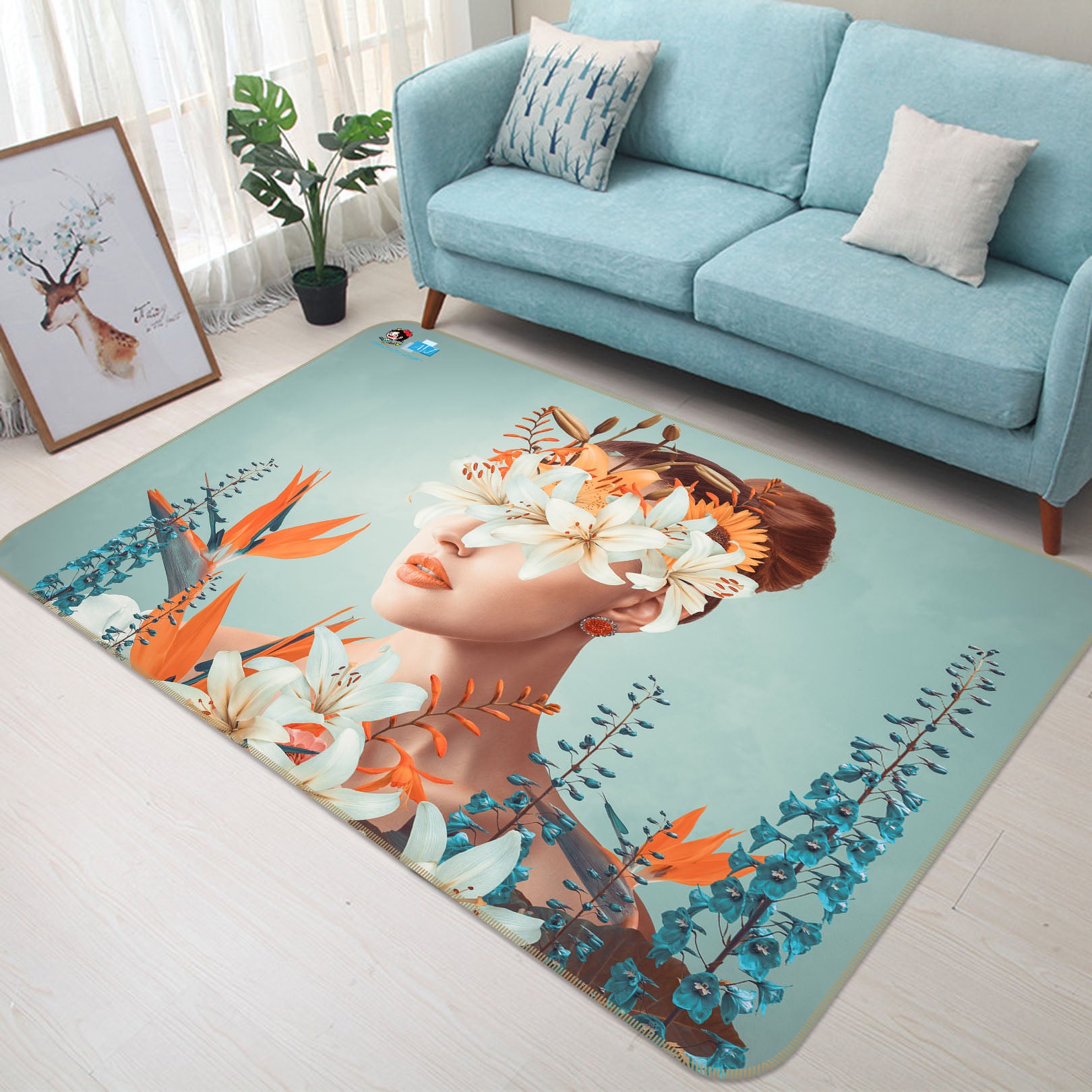 3D Flower Woman 3076 Rug Non Slip Rug Mat