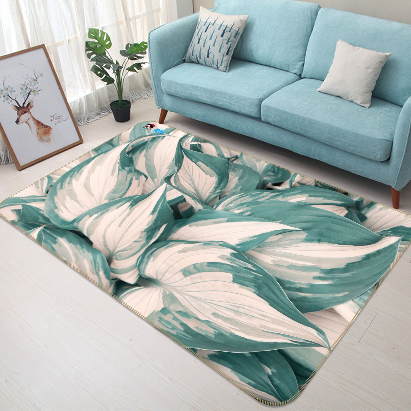3D Green Leaves 3055 Rug Non Slip Rug Mat