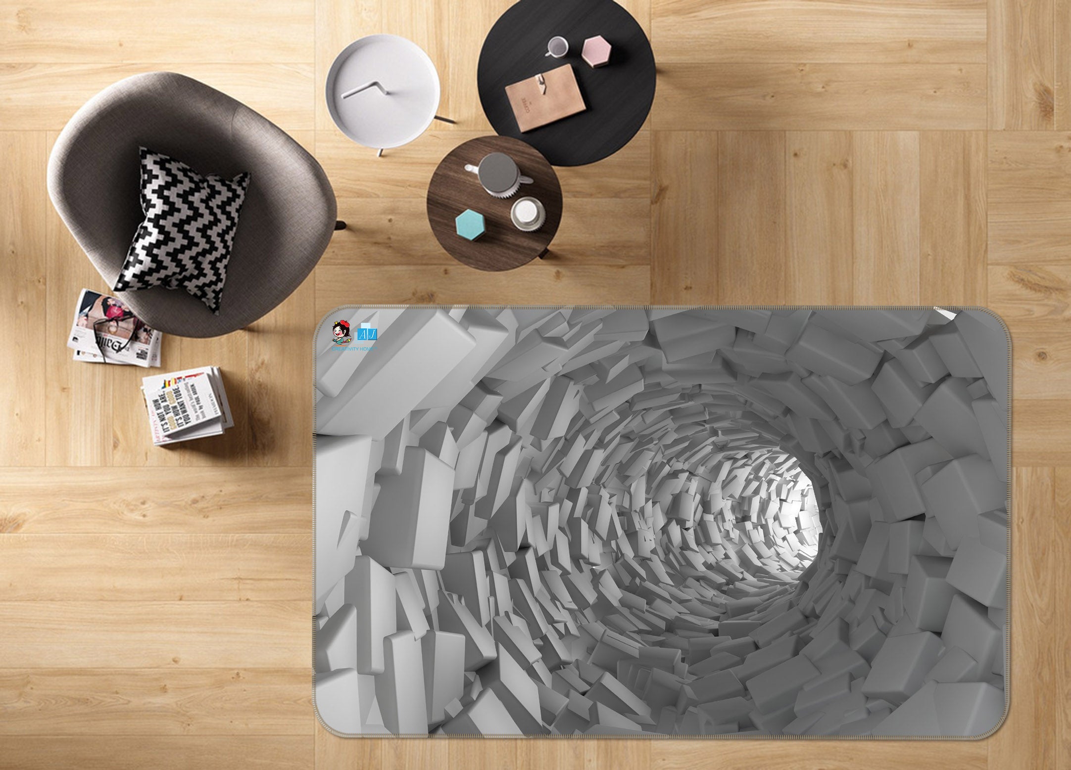 3D Brick Hole 3011 Rug Non Slip Rug Mat