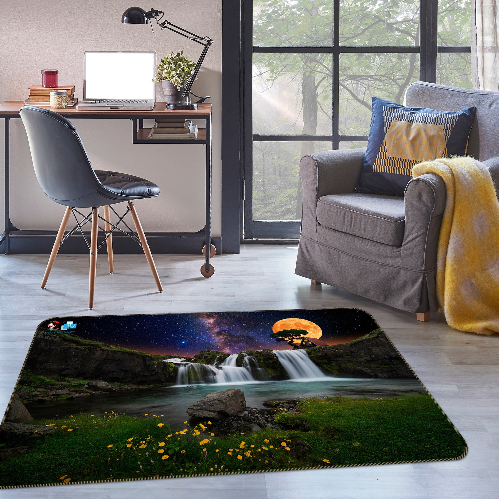 3D Night Waterfall 3080 Rug Non Slip Rug Mat