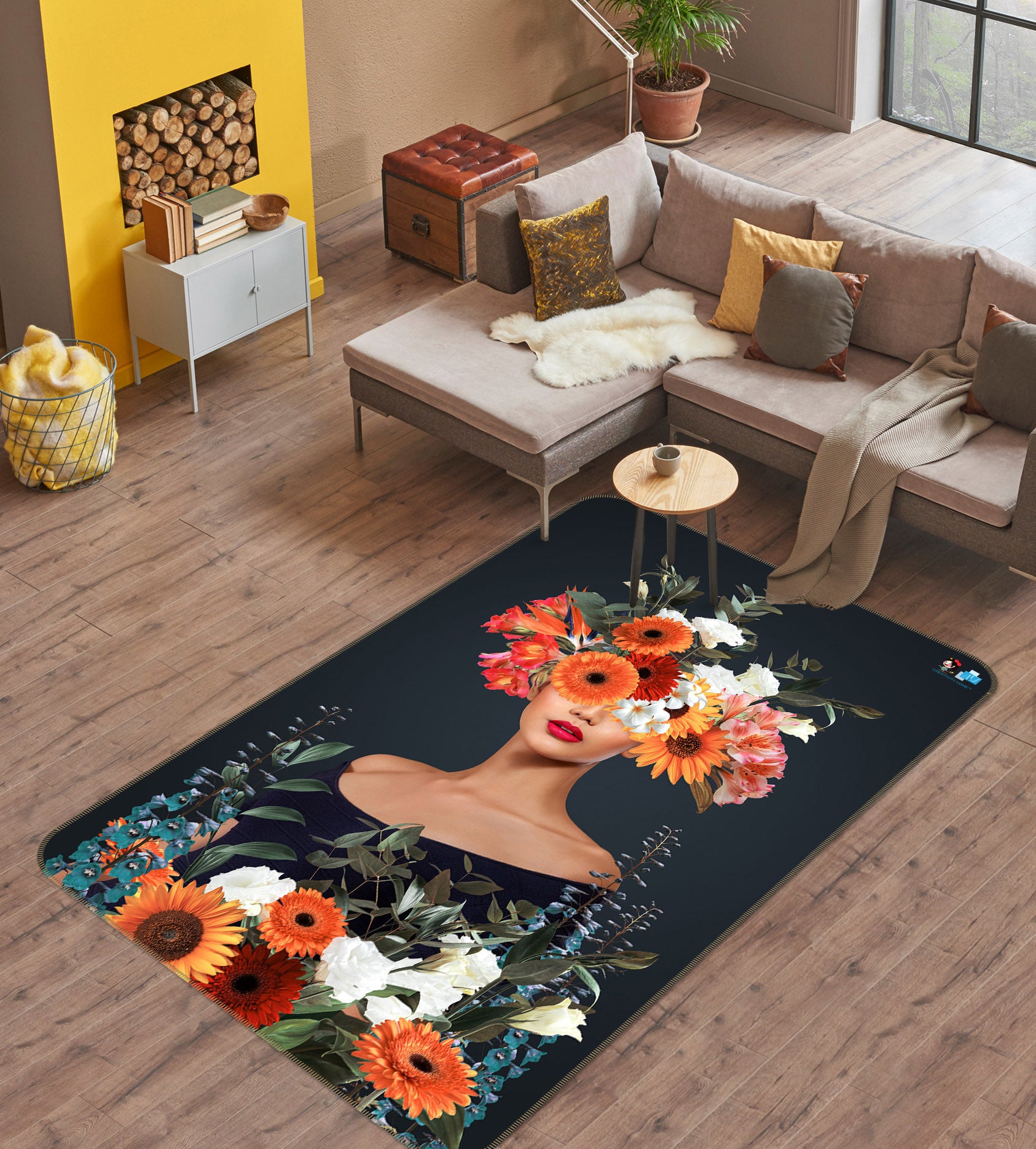 3D Sunflower Girl 3097 Rug Non Slip Rug Mat