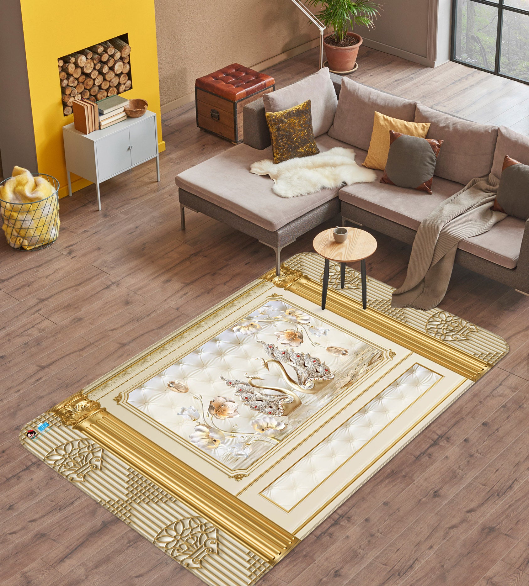 3D Diamond Swan 3063 Rug Non Slip Rug Mat