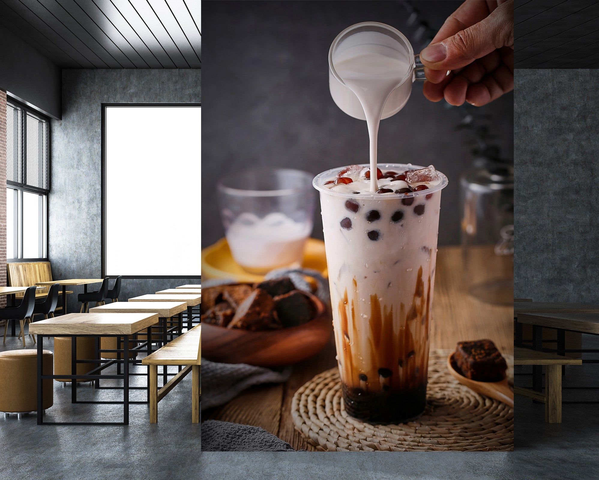 3D Pearl Tea 2119 Fruit Bubble Tea Milk Tea Shop Wall Murals
