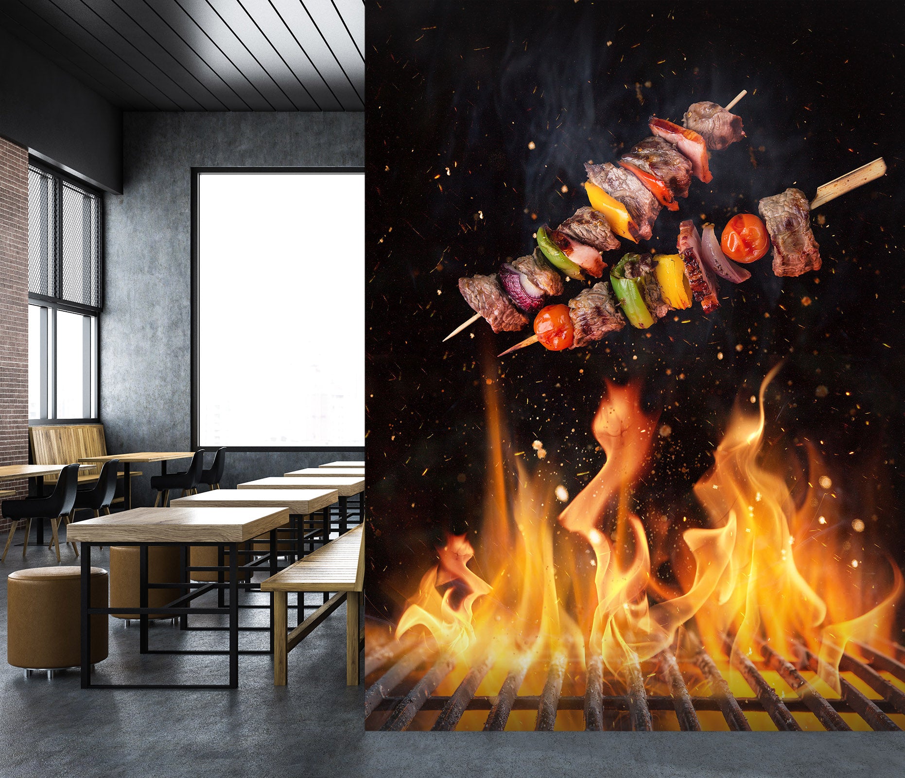 3D Grill Kebab Shop BBQ 364 Wall Mural Wall Murals Commercial