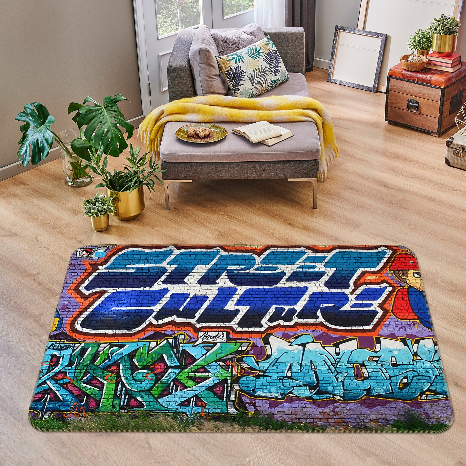3D Letter Graffiti Wall 3069 Rug Non Slip Rug Mat
