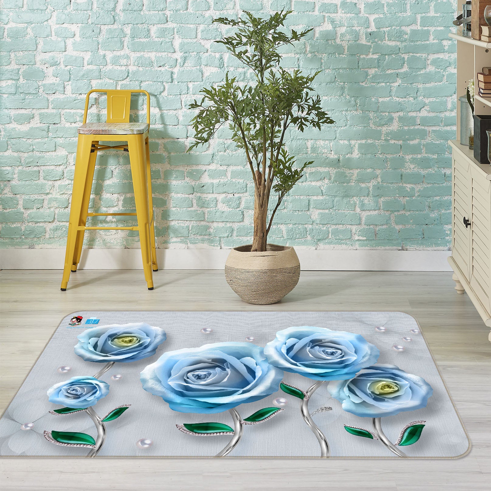 3D Blue Rose 3033 Rug Non Slip Rug Mat