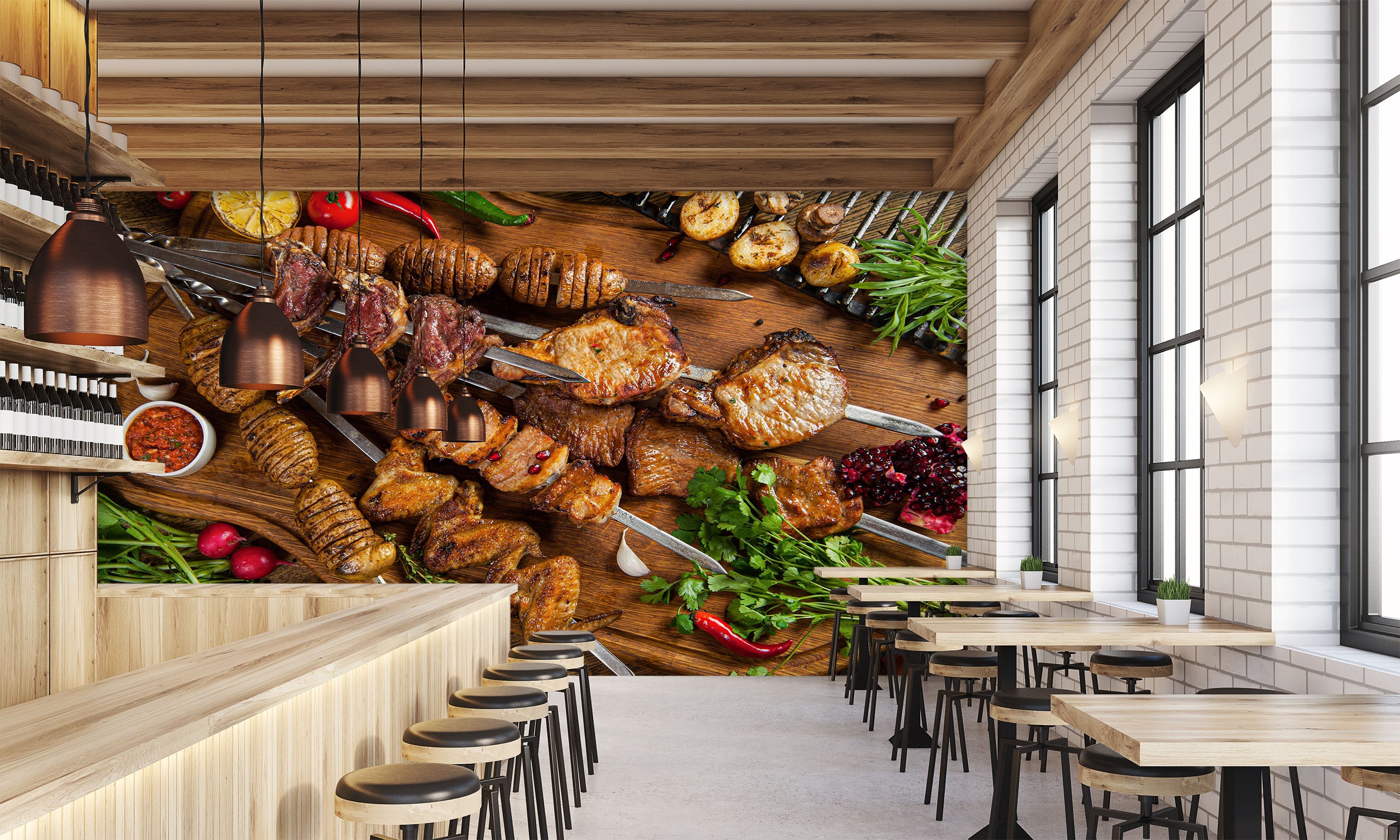 3D Grill Kebab Shop BBQ 354 Wall Mural Wall Murals Commercial