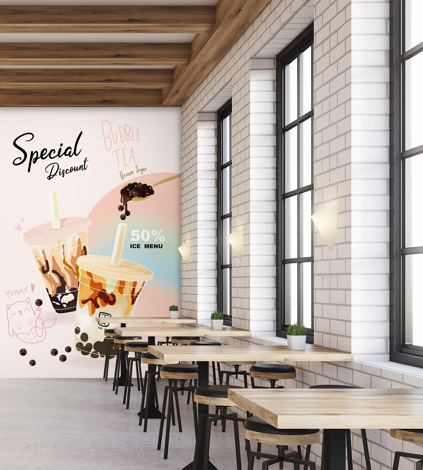3D Pearl Tea 2118 Fruit Bubble Tea Milk Tea Shop Wall Murals