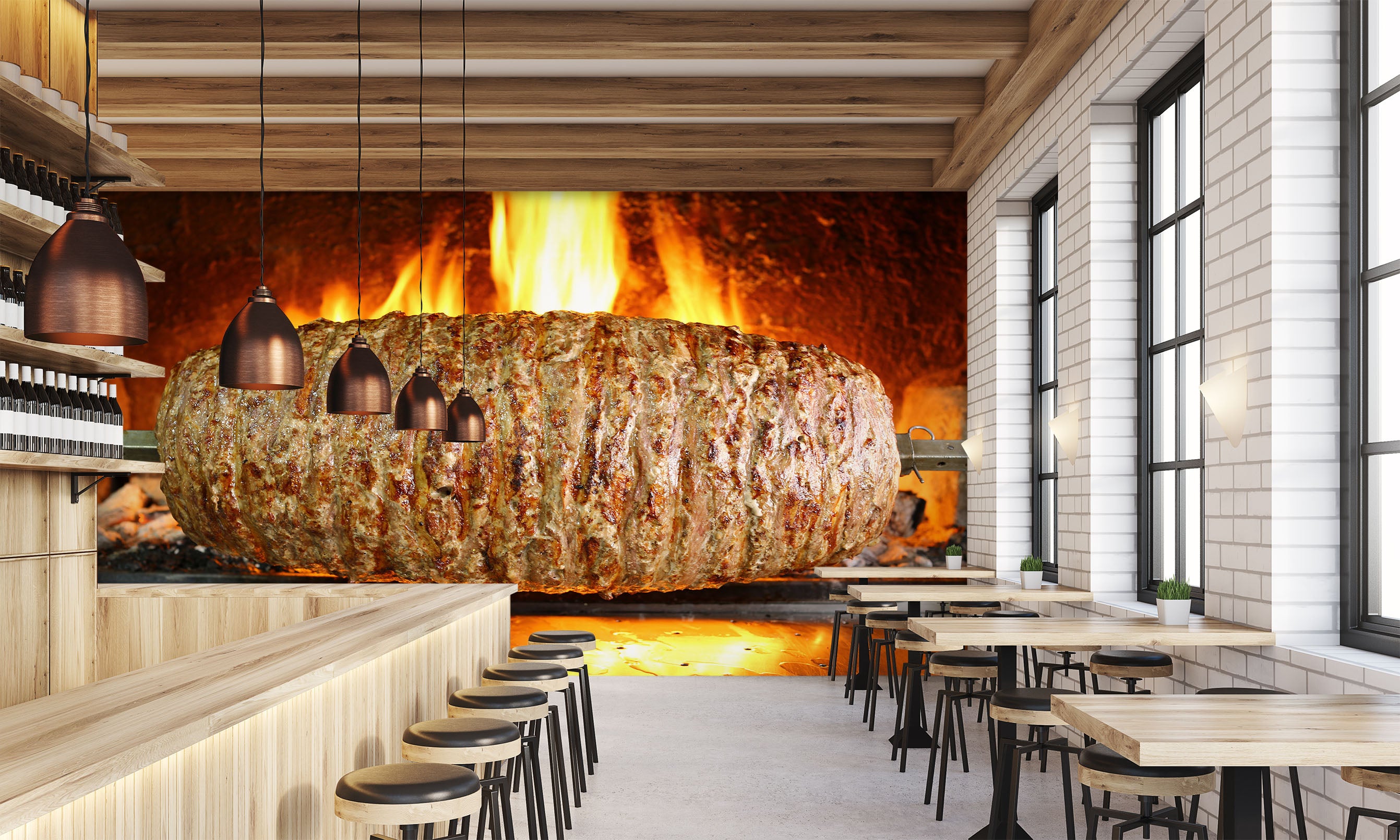 3D Grill Kebab Shop BBQ 325 Wall Mural Wall Murals Commercial