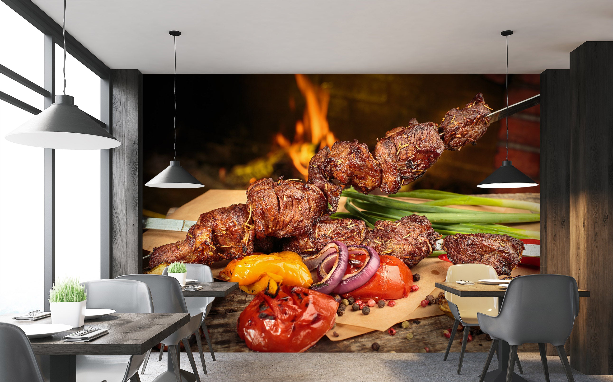 3D Grill Kebab Shop BBQ 343 Wall Mural Wall Murals Commercial