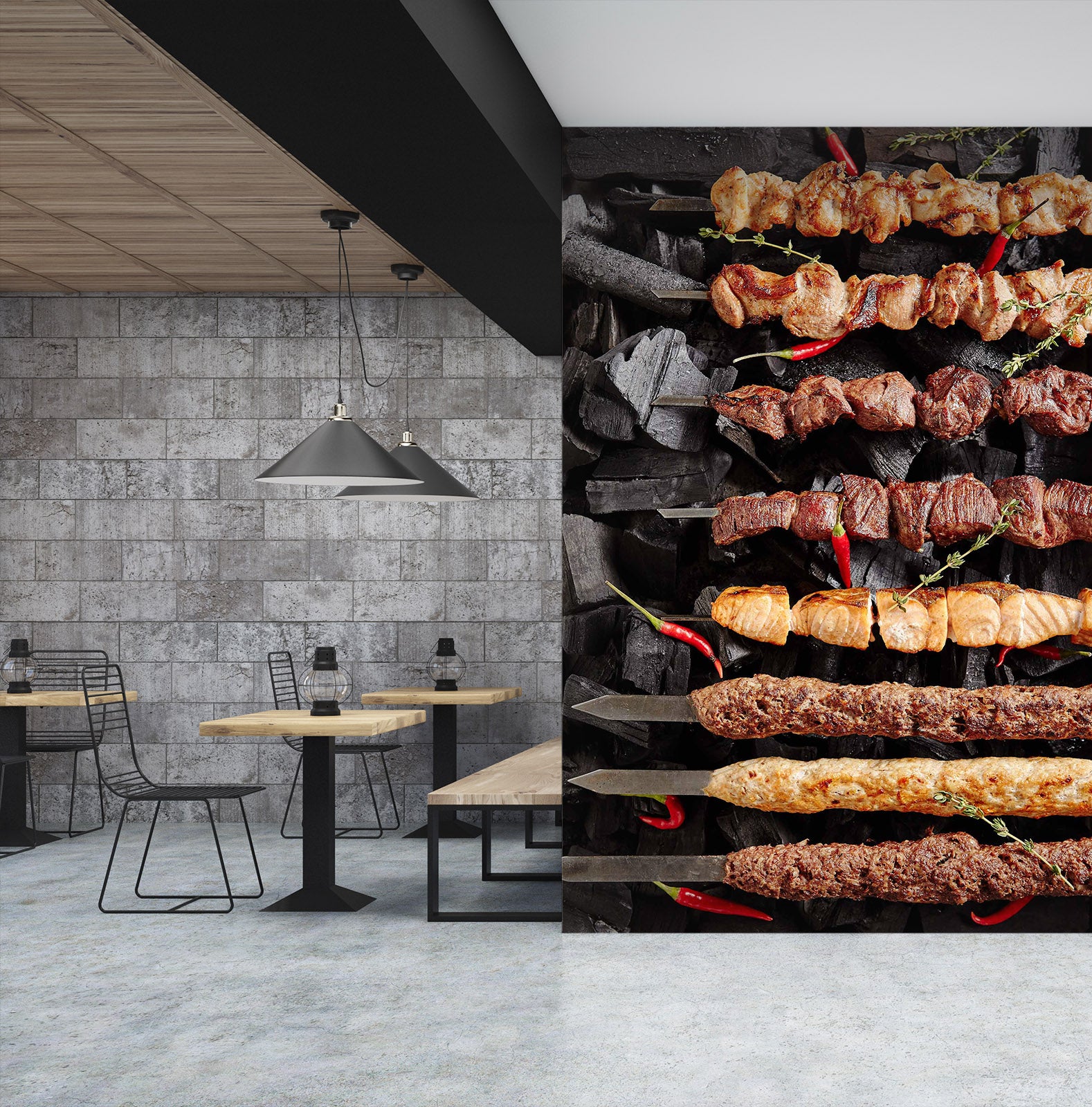 3D Grill Kebab Shop BBQ 362 Wall Mural Wall Murals Commercial