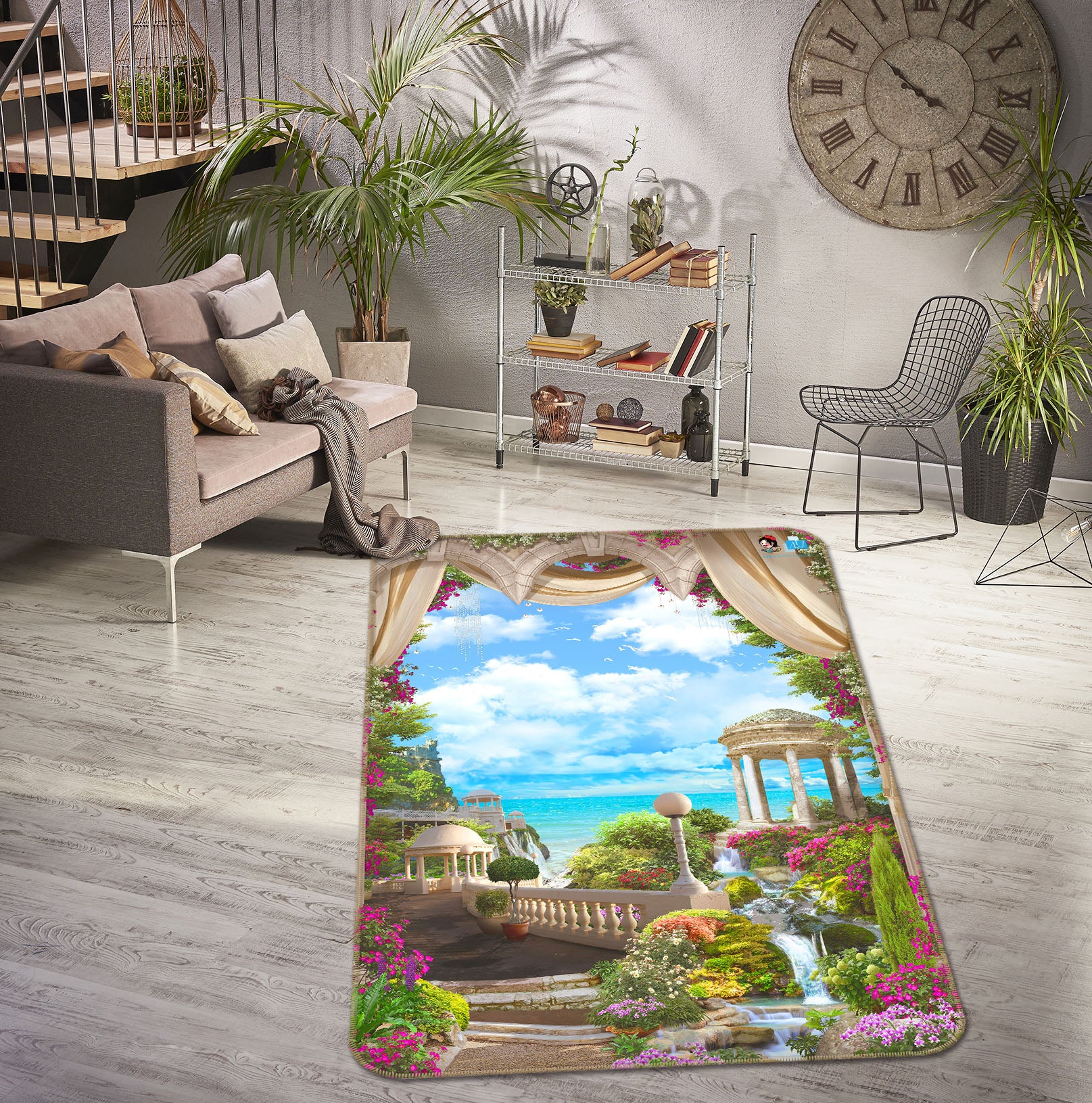3D Balcony View 3088 Rug Non Slip Rug Mat