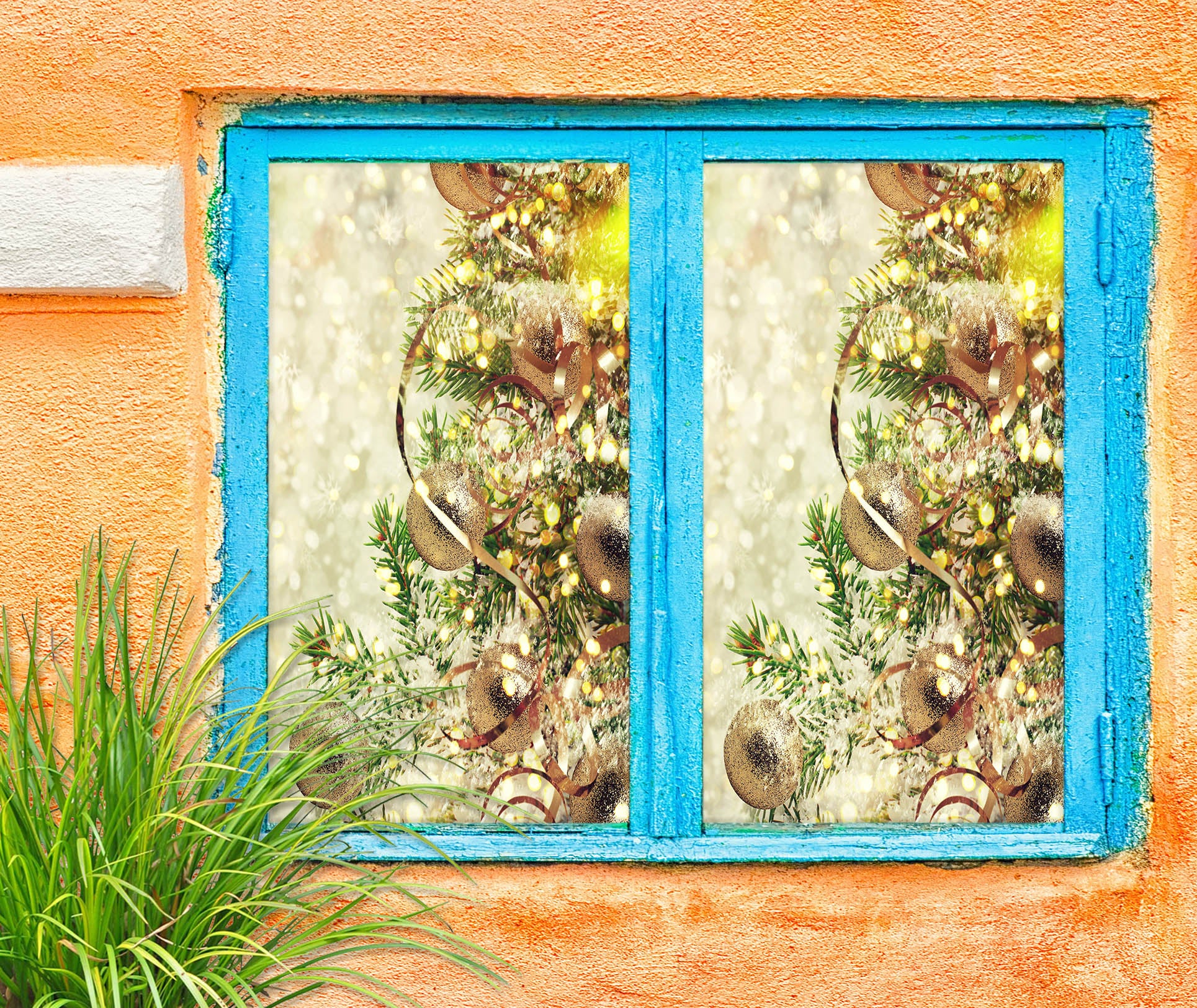 3D Golden Ball 1009 Christmas Window Film Print Sticker Cling Stained Glass Xmas