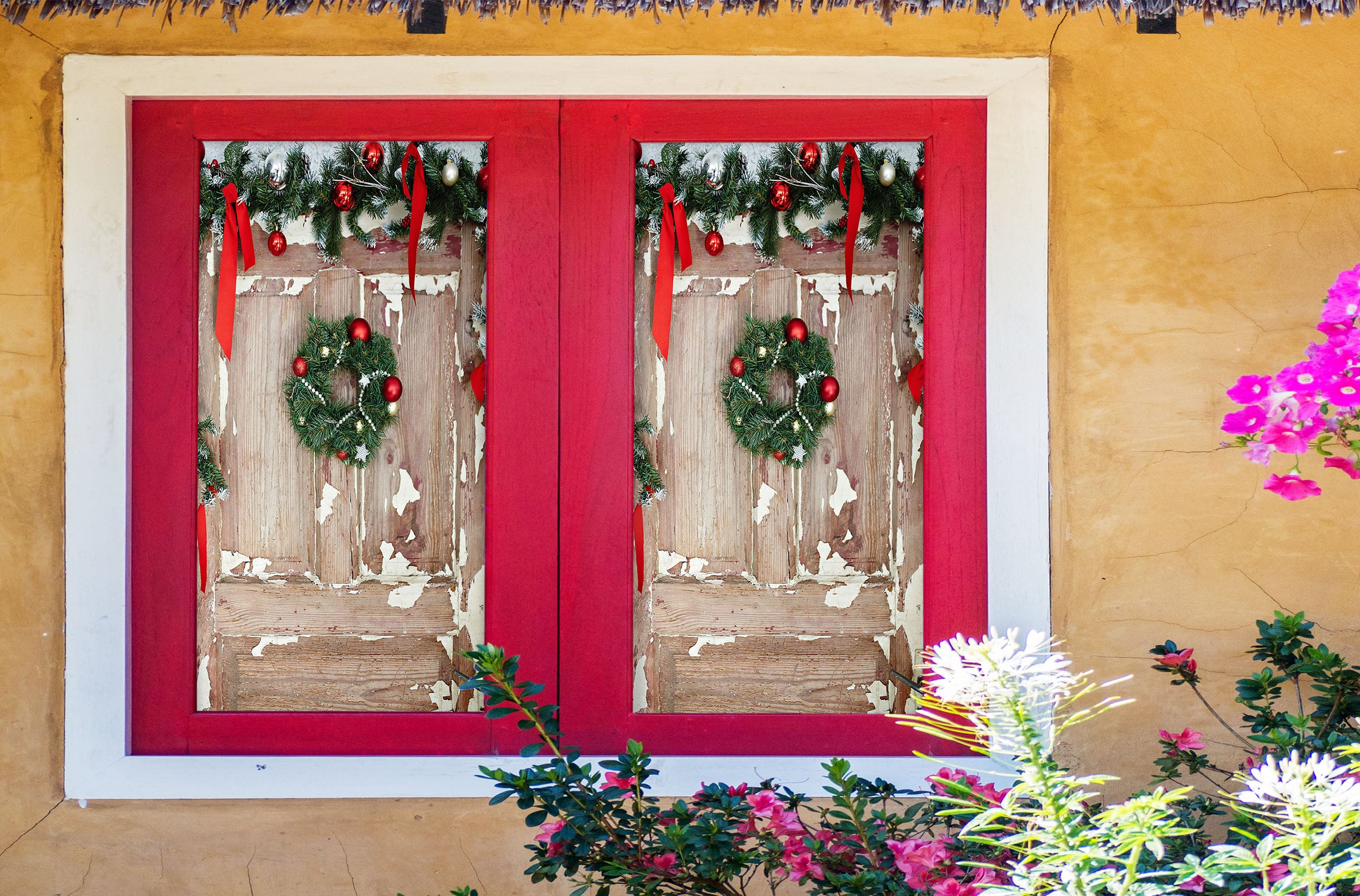 3D Wreath 1023 Christmas Window Film Print Sticker Cling Stained Glass Xmas