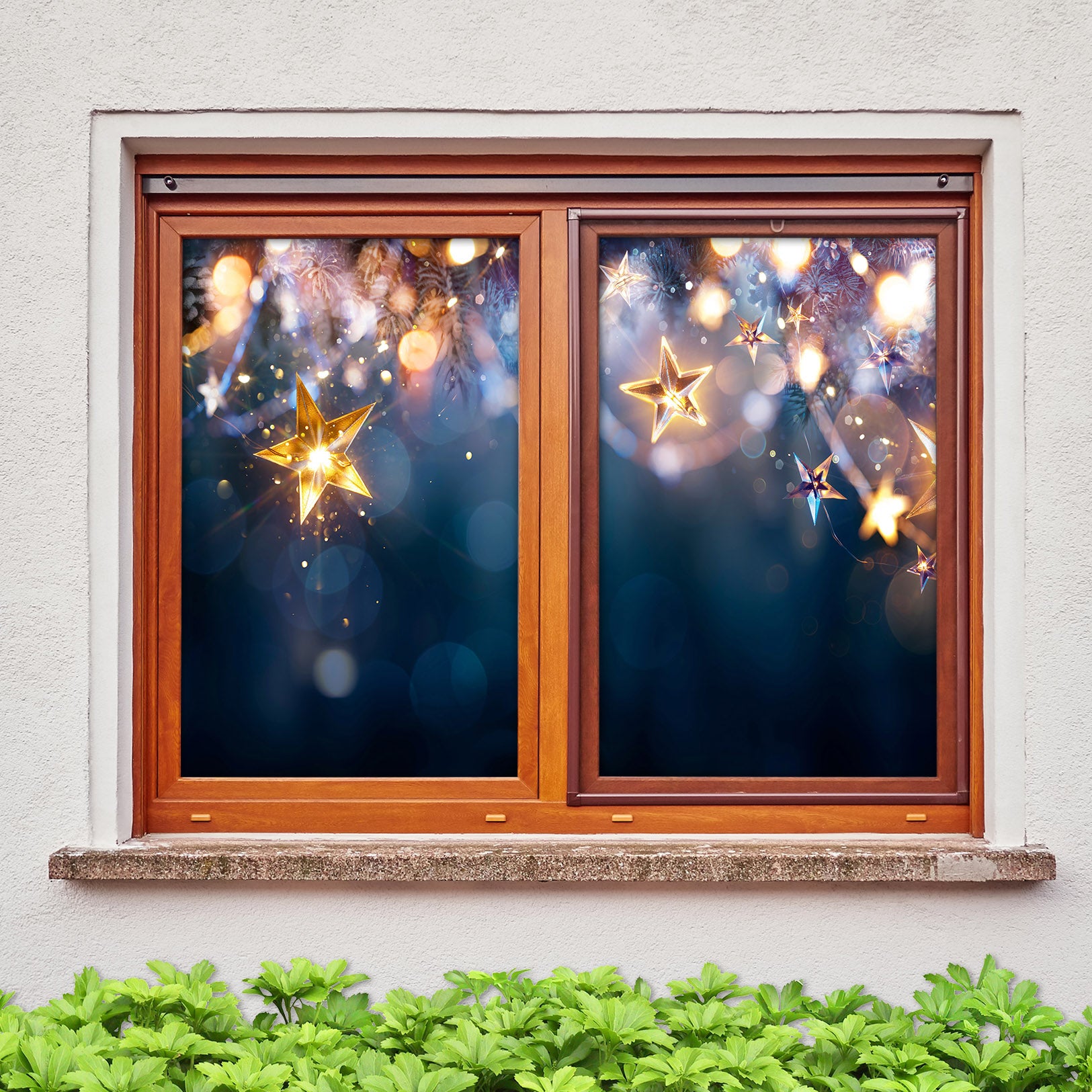 3D Glowing Stars 1048 Christmas Window Film Print Sticker Cling Stained Glass Xmas