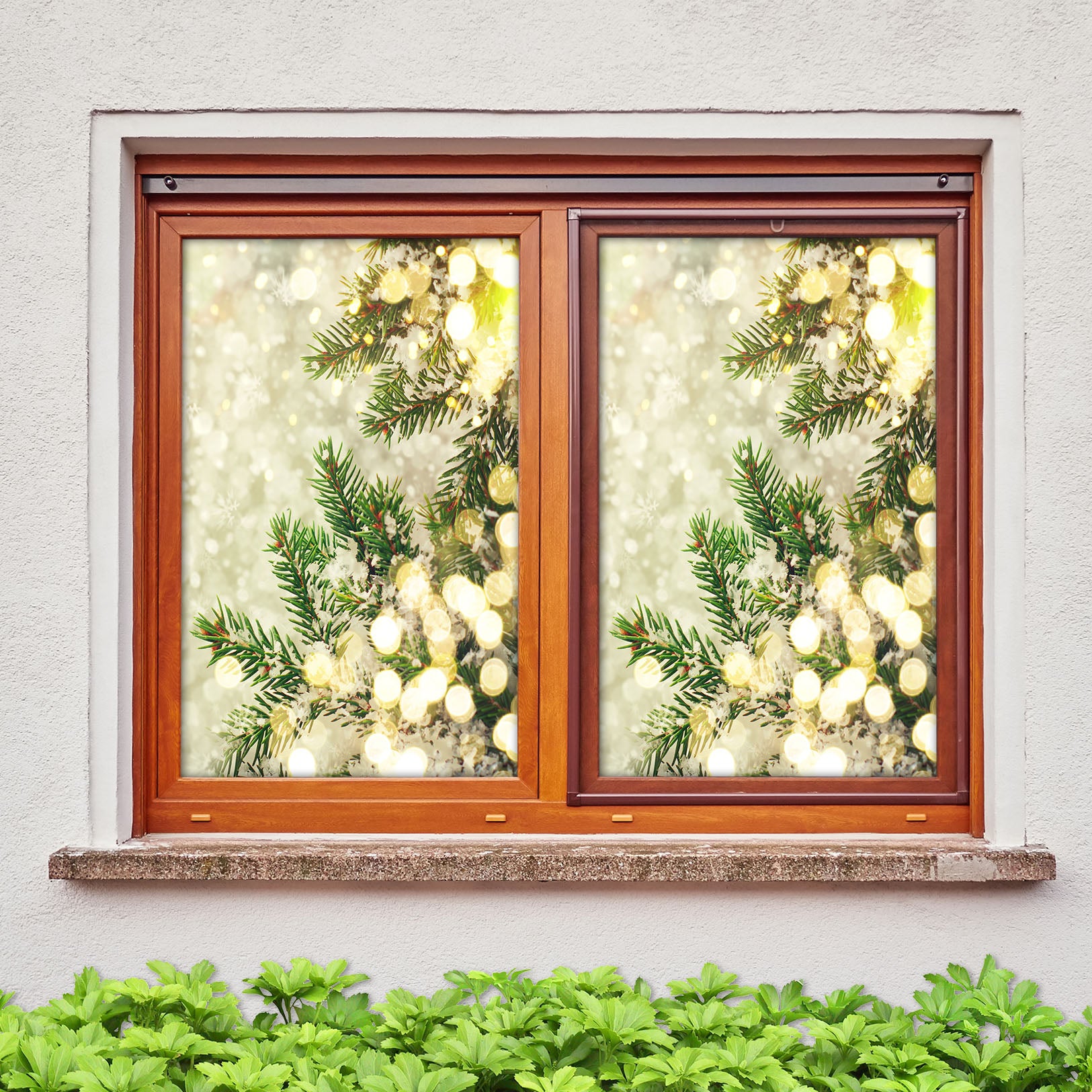 3D Neon Leaves 1013 Christmas Window Film Print Sticker Cling Stained Glass Xmas