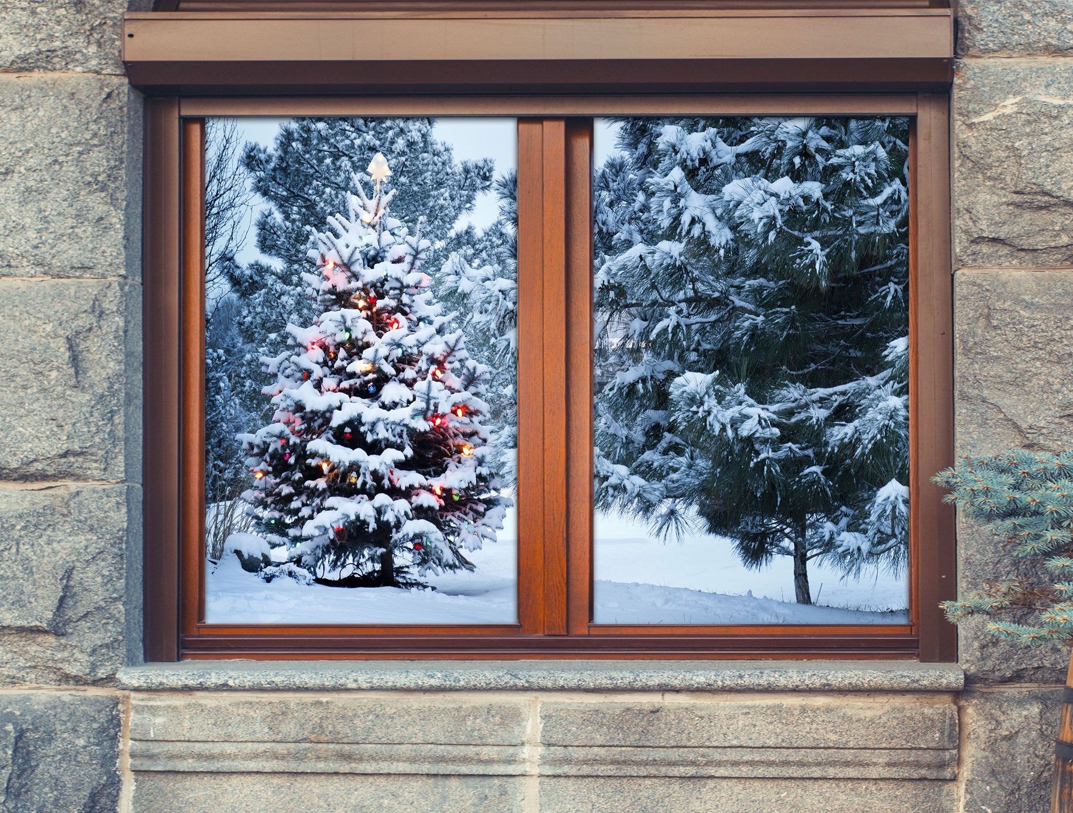 3D Trees Snow 1004 Christmas Window Film Print Sticker Cling Stained Glass Xmas