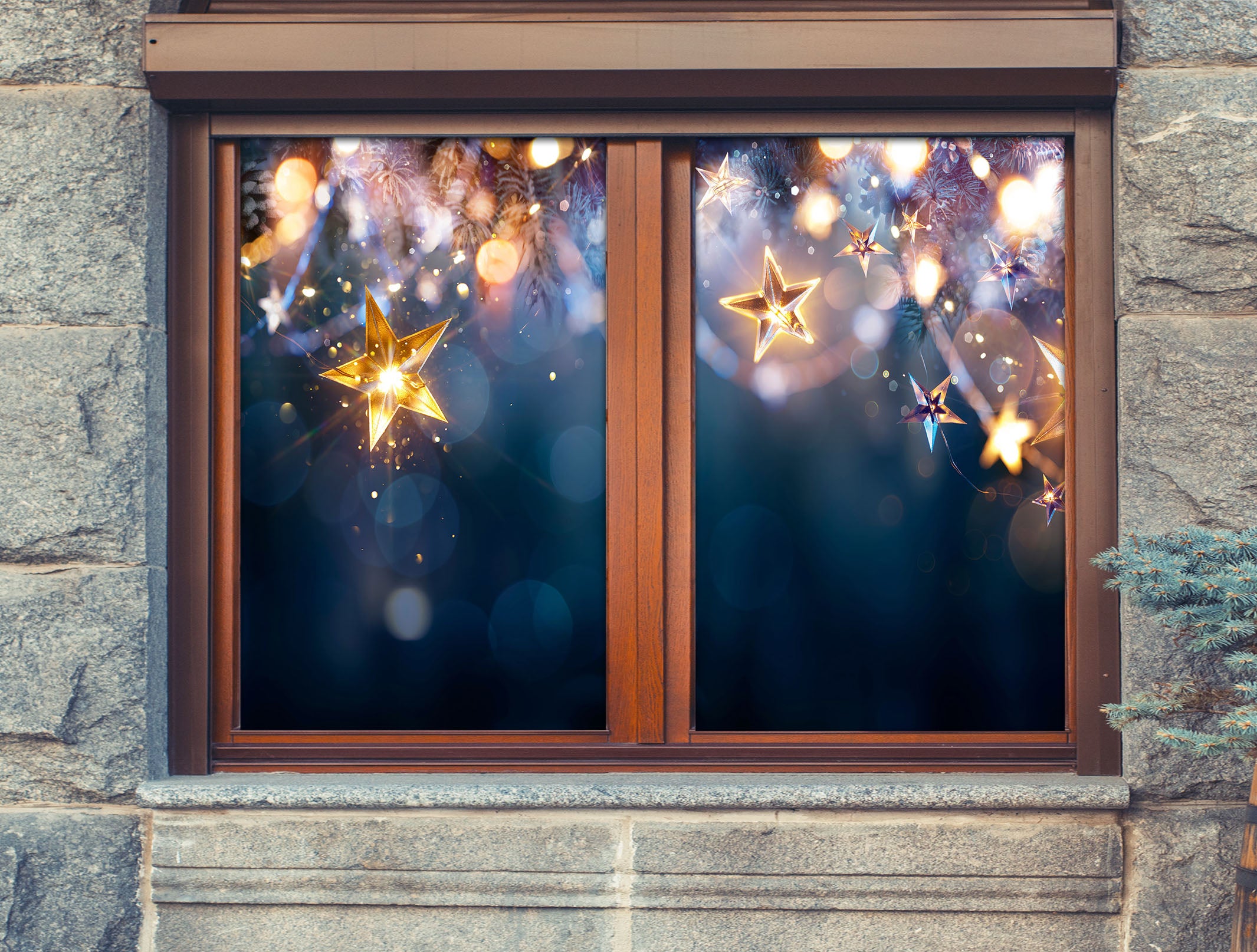 3D Glowing Stars 1048 Christmas Window Film Print Sticker Cling Stained Glass Xmas