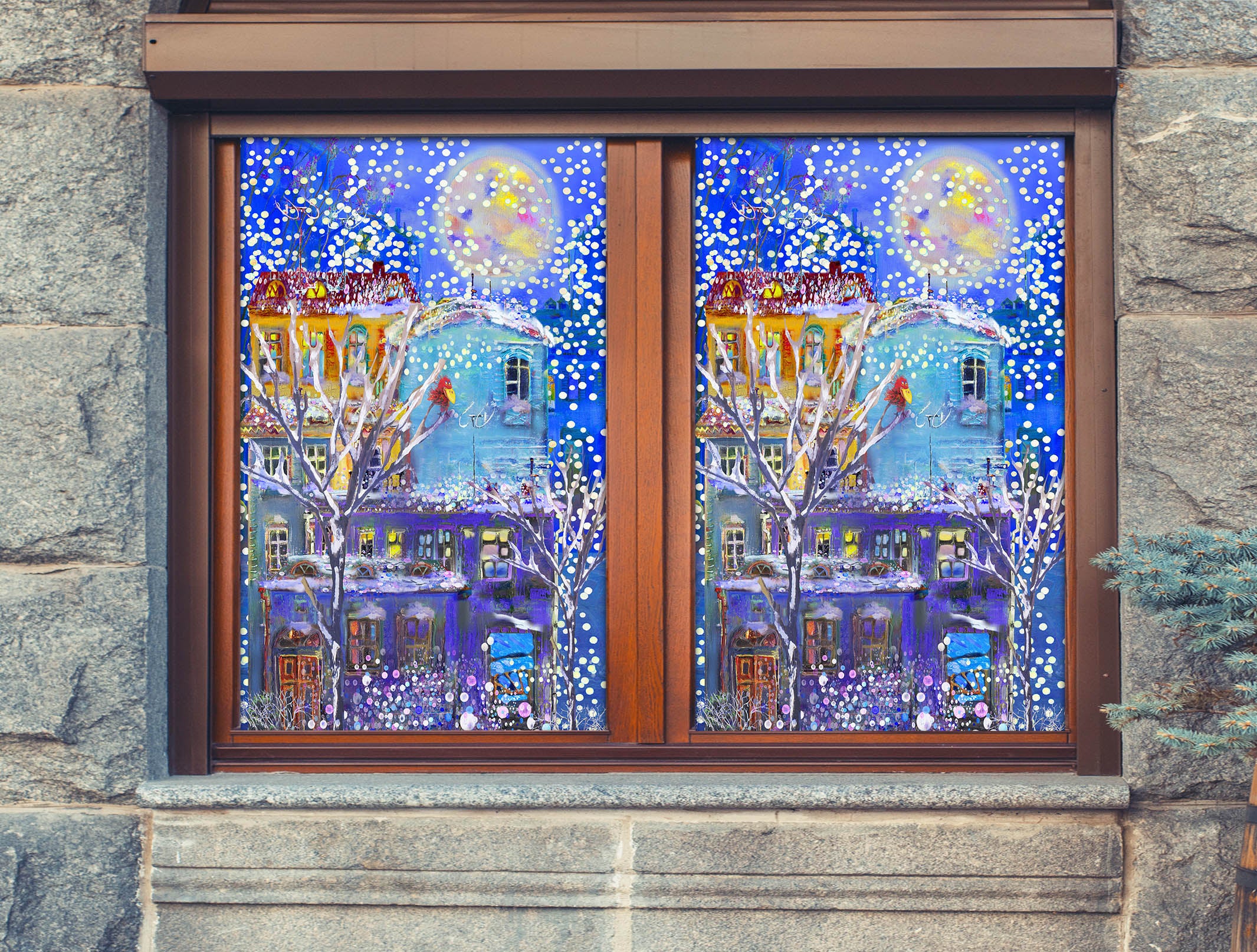 3D Graffiti House 1051 Christmas Window Film Print Sticker Cling Stained Glass Xmas