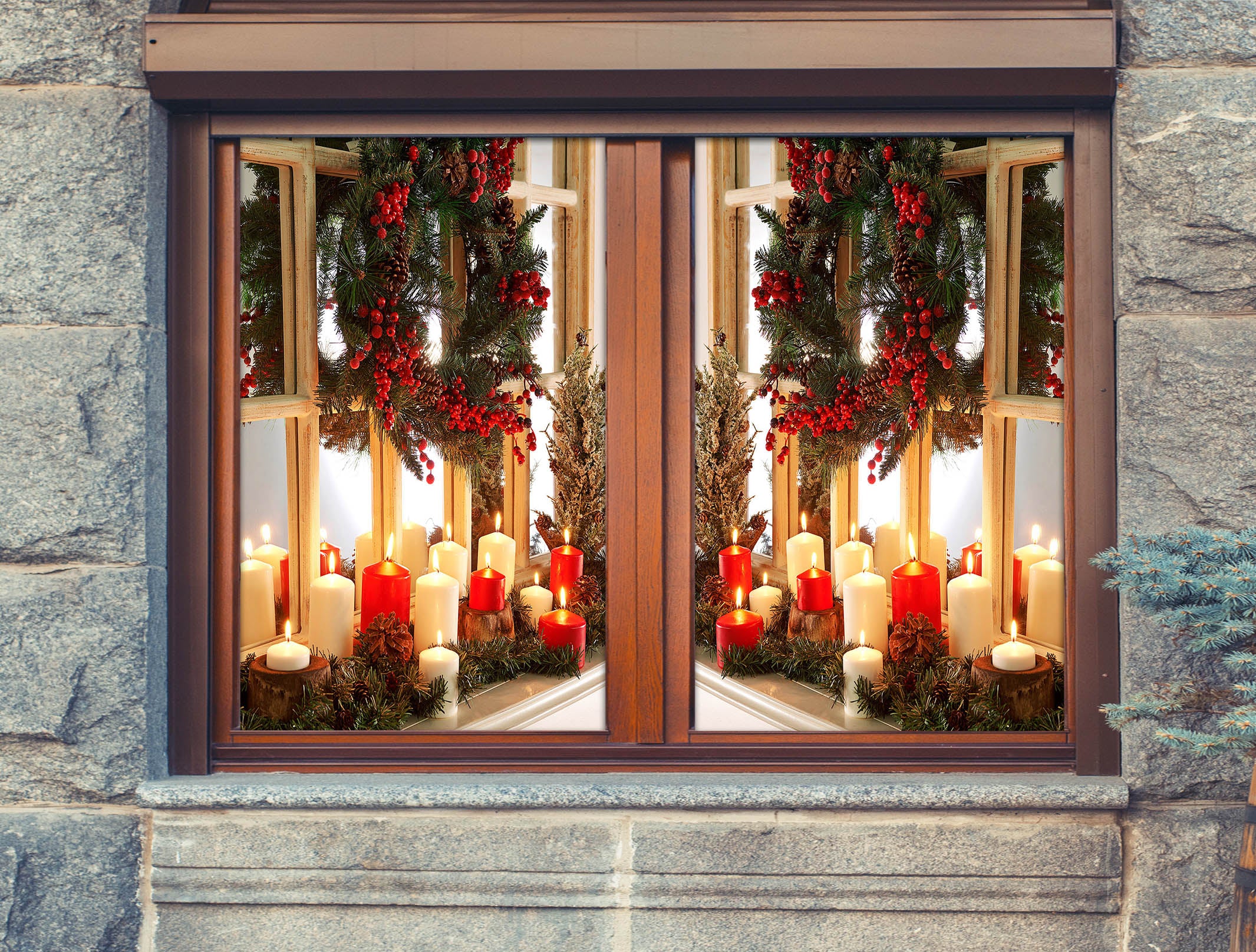 3D Red Candle 1025 Christmas Window Film Print Sticker Cling Stained Glass Xmas