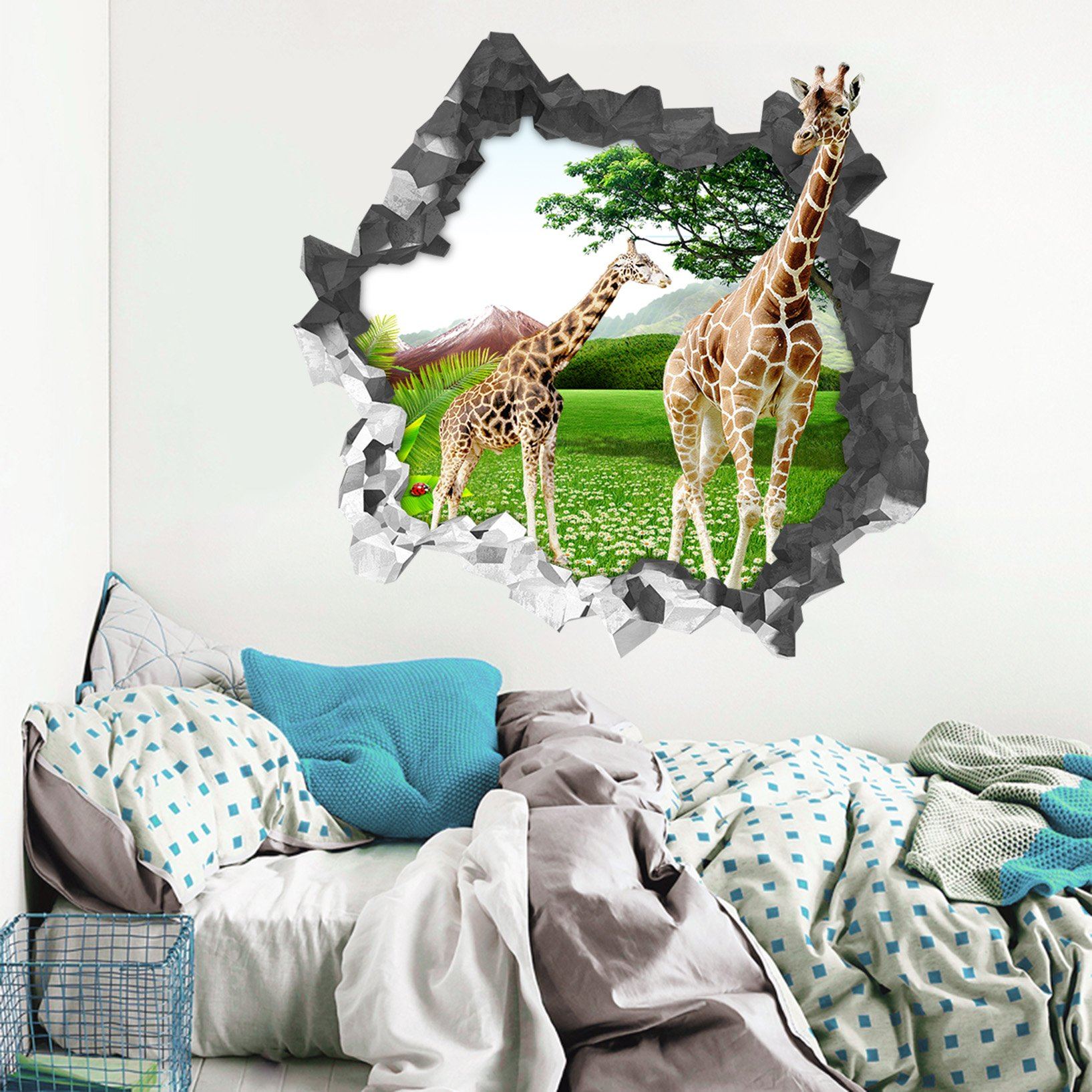 3D Lawn Giraffes 6 Broken Wall Murals Wallpaper AJ Wallpaper