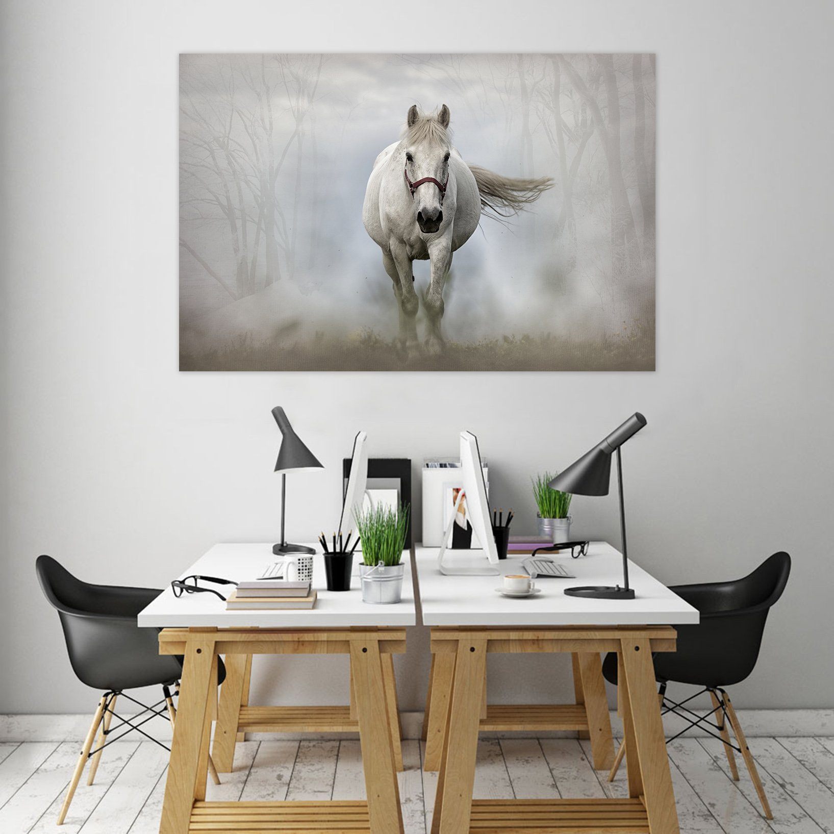 3D Foggy White Horse 80 Animal Wall Stickers Wallpaper AJ Wallpaper 2