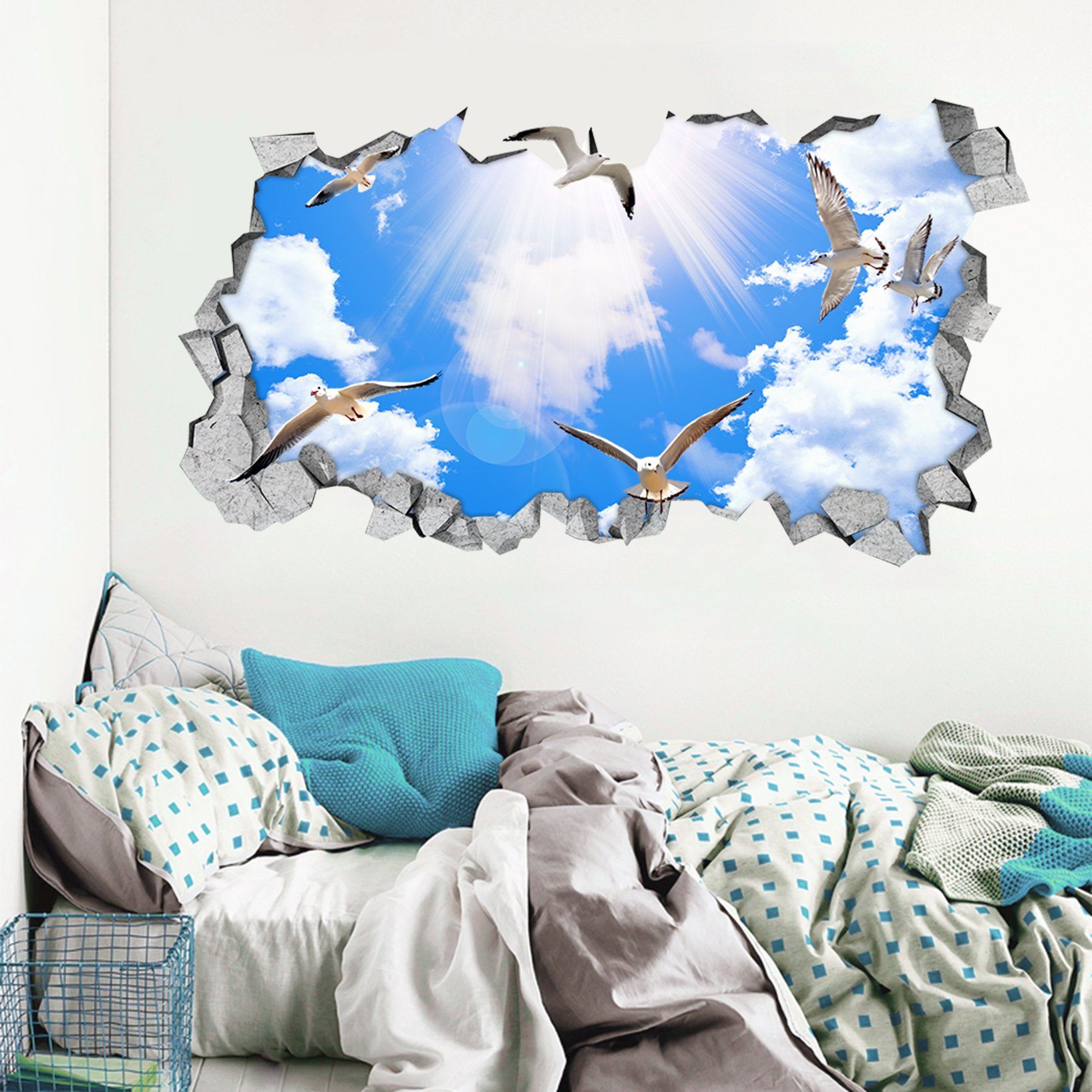 3D Blue Sky Doves 137 Broken Wall Murals Wallpaper AJ Wallpaper