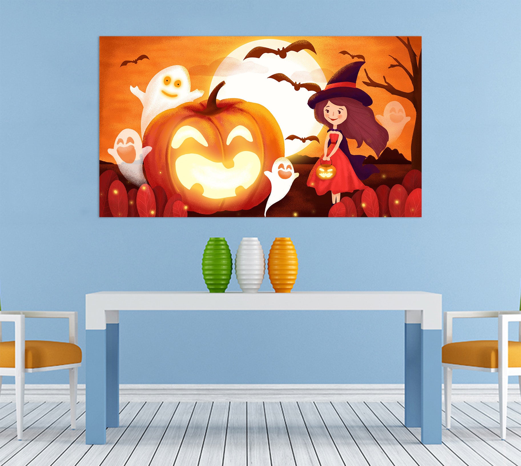 3D Moon Pumpkin Girl 007 Halloween Wall Stickers Wallpaper AJ Wallpaper 2