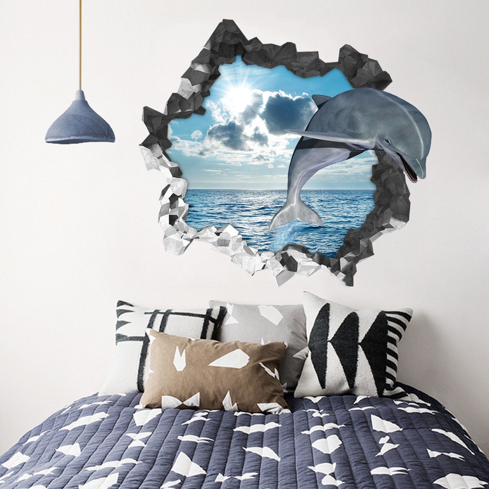3D Sea Lovely Dolphin 82 Broken Wall Murals Wallpaper AJ Wallpaper