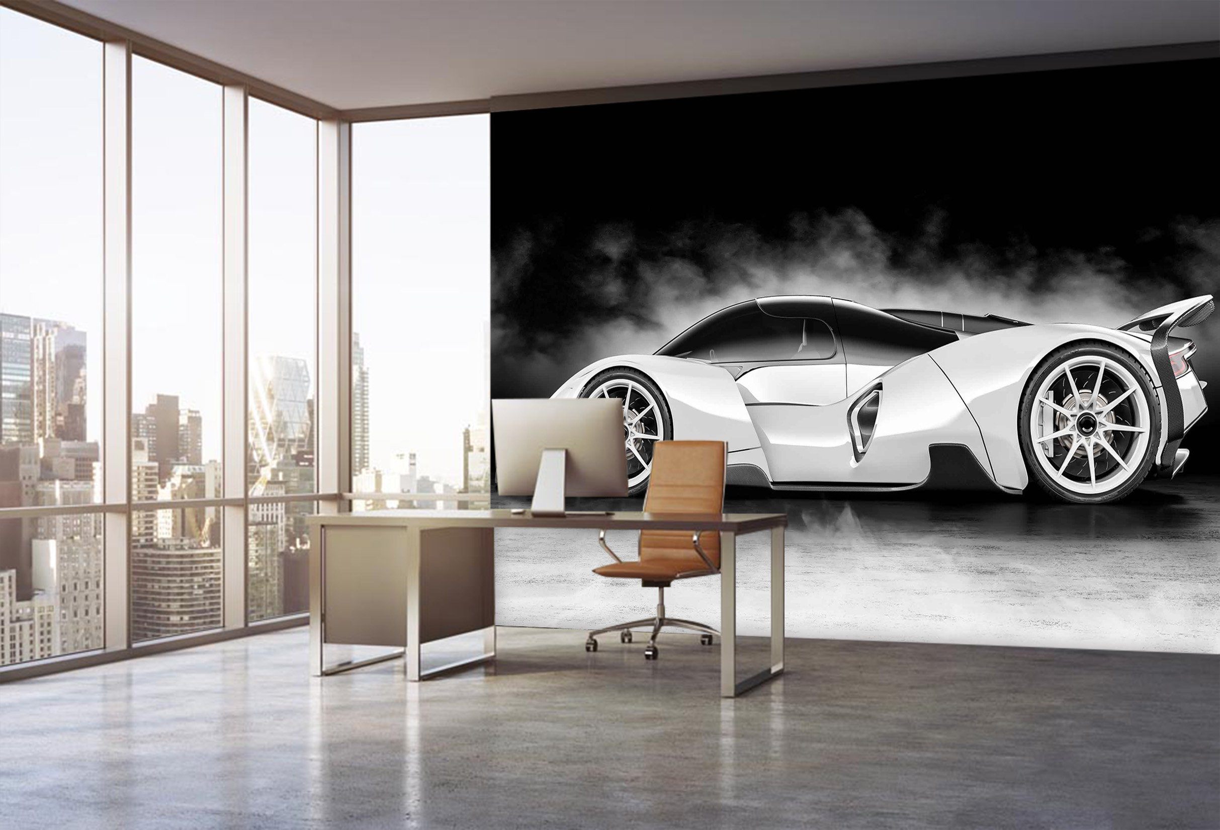 3D White Car 958 Vehicle Wall Murals Wallpaper AJ Wallpaper 2