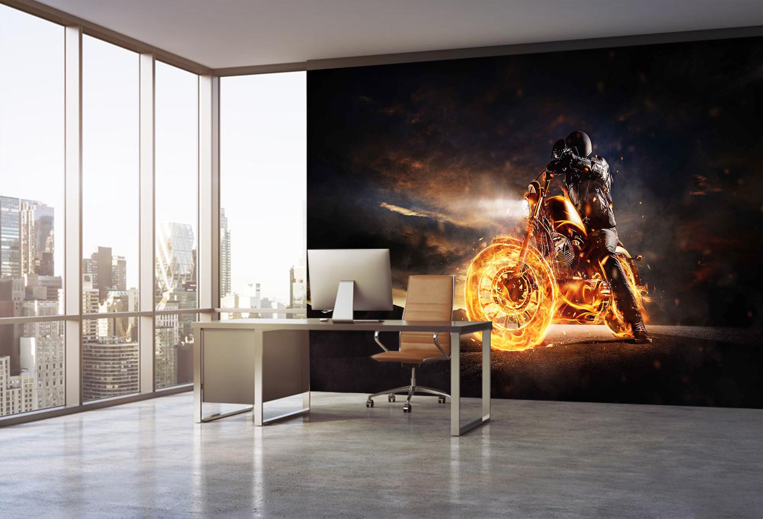 3D Steamer Motorcycle 367 Vehicle Wall Murals