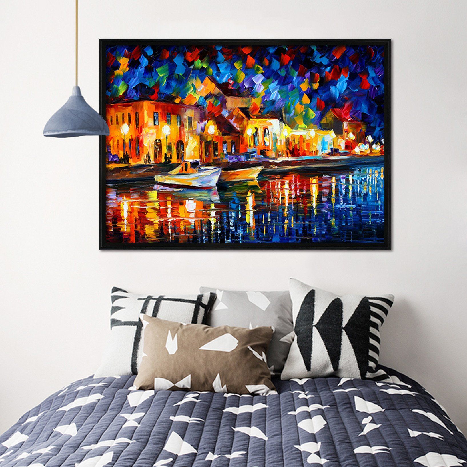 3D Boat Docked 026 Fake Framed Print Painting Wallpaper AJ Creativity Home