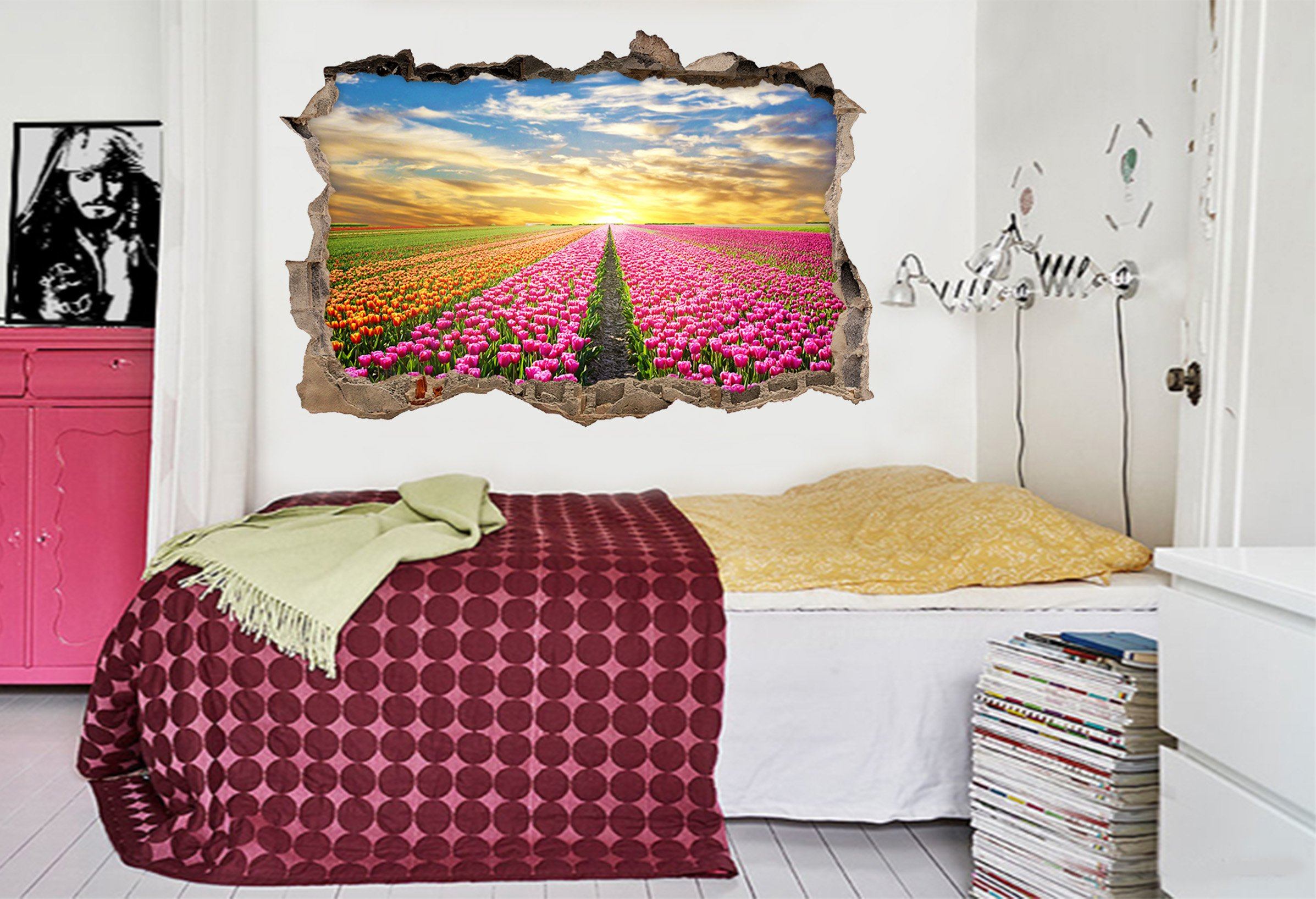 3D Beautiful Flowers Field 066 Broken Wall Murals Wallpaper AJ Wallpaper
