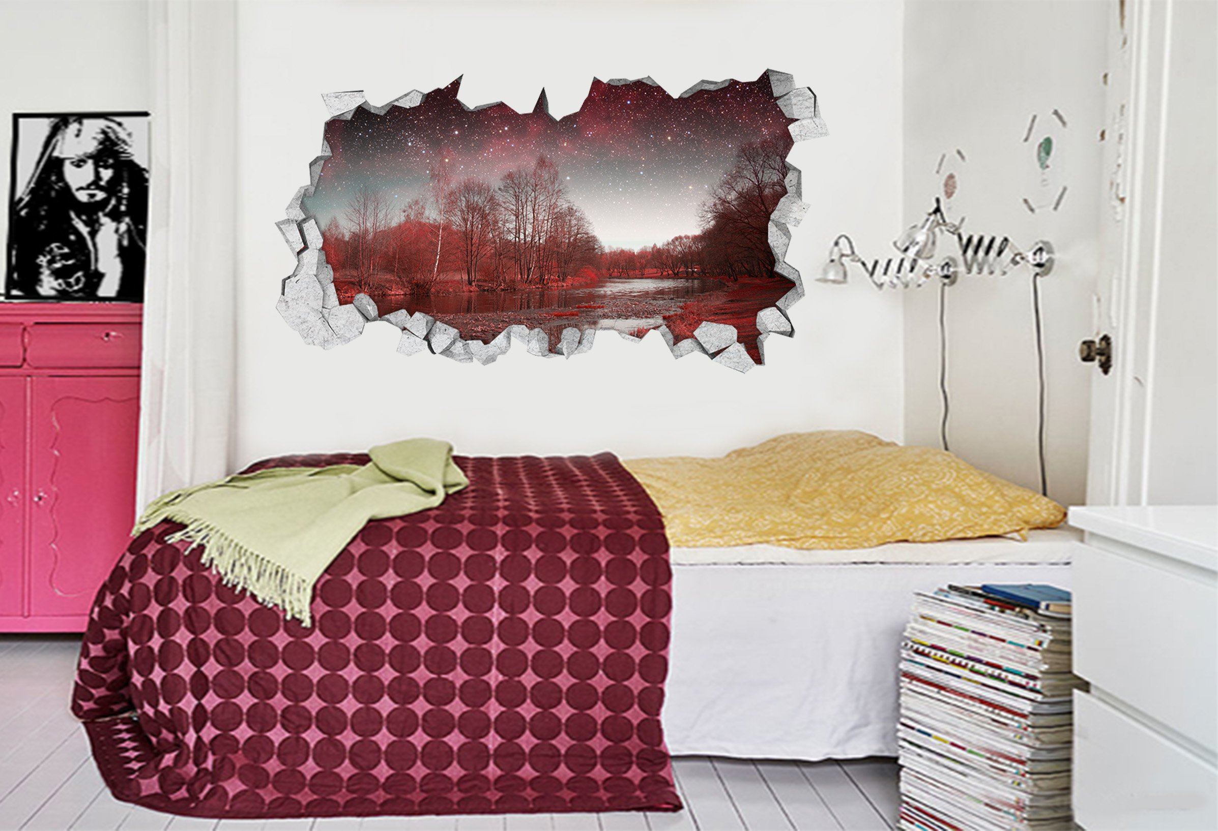 3D River Stars Sky 372 Broken Wall Murals Wallpaper AJ Wallpaper