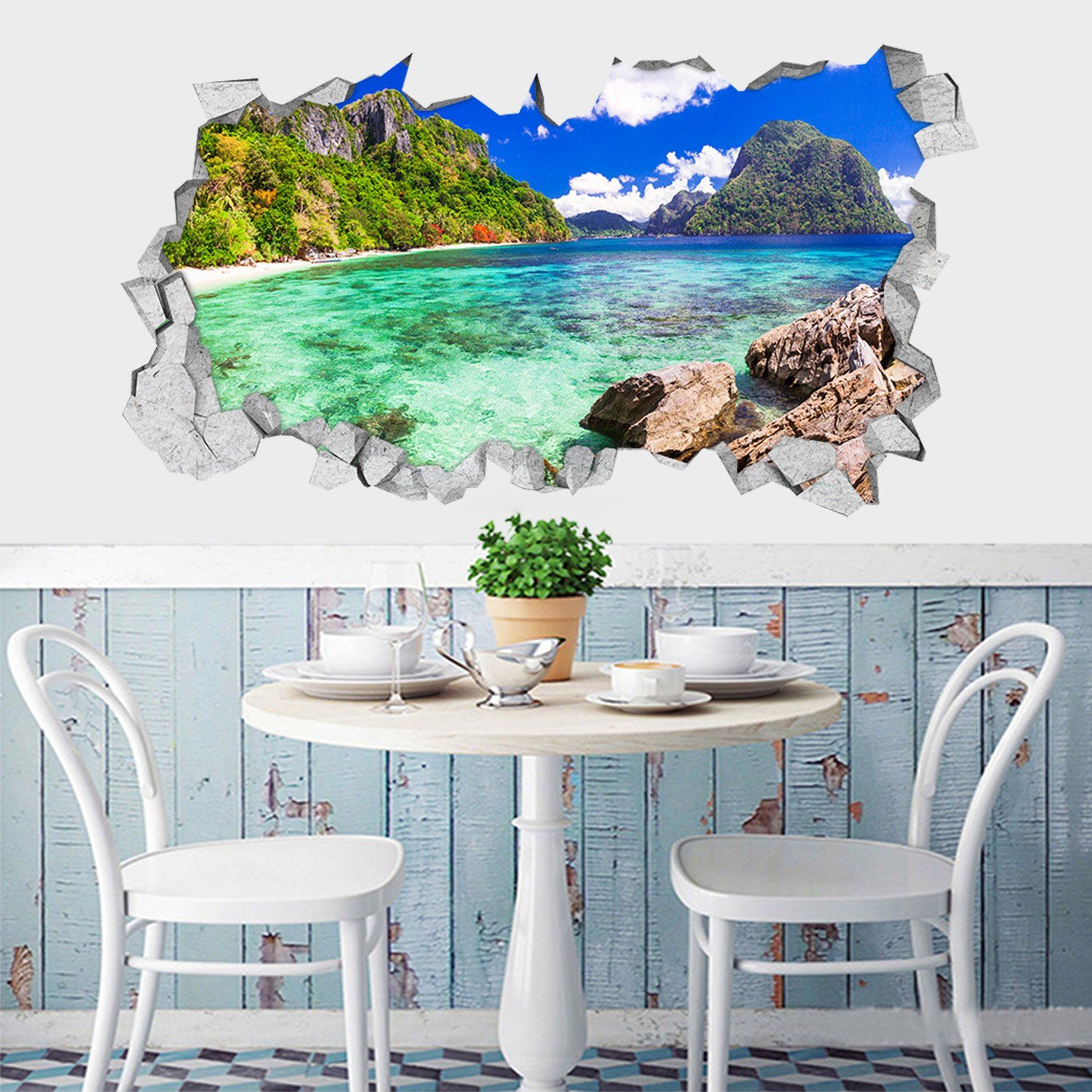 3D Sea Bay Scenery 359 Broken Wall Murals Wallpaper AJ Wallpaper