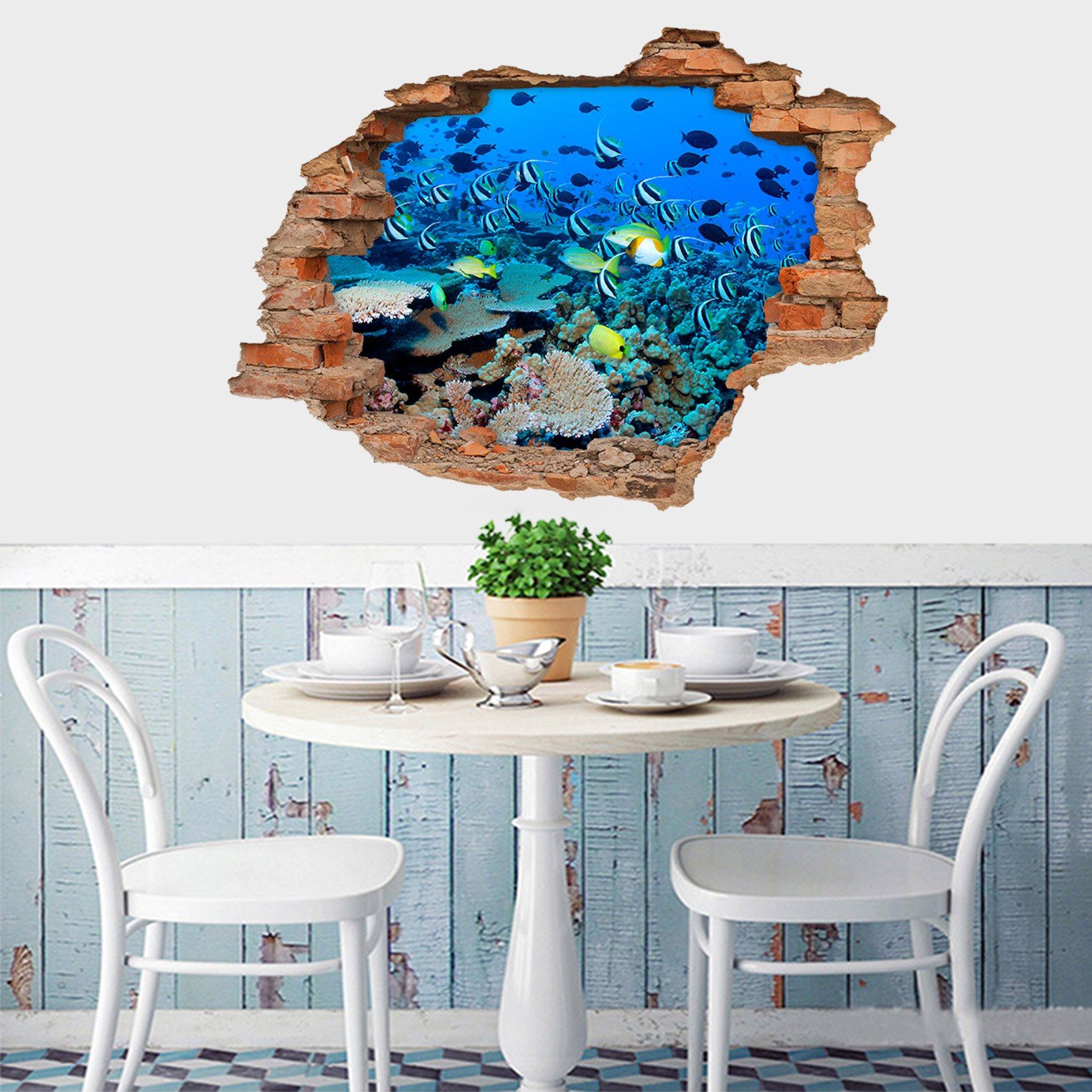 3D Ocean Fishes Corals 197 Broken Wall Murals Wallpaper AJ Wallpaper