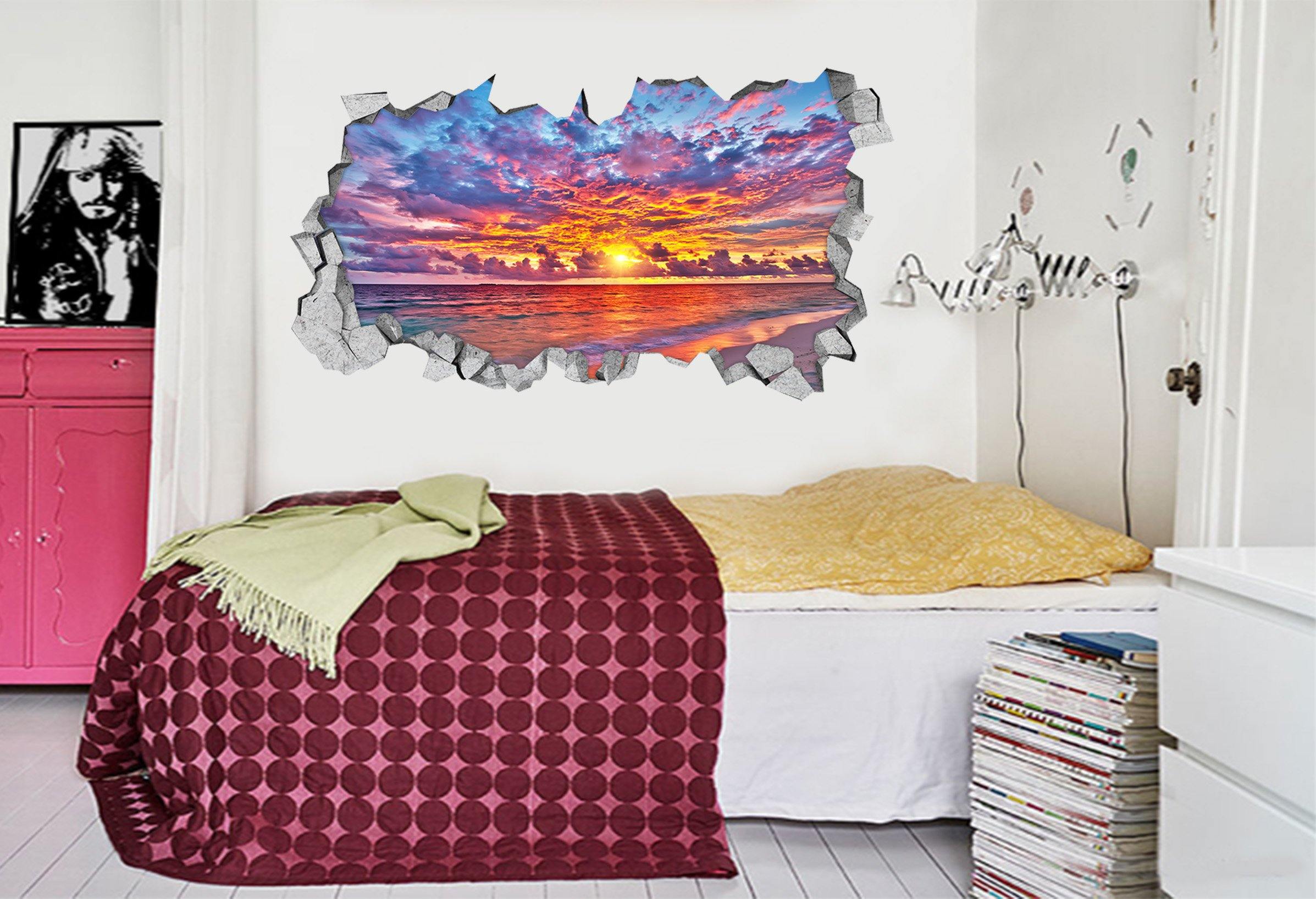 3D Sea Sunset Color Clouds 308 Broken Wall Murals Wallpaper AJ Wallpaper