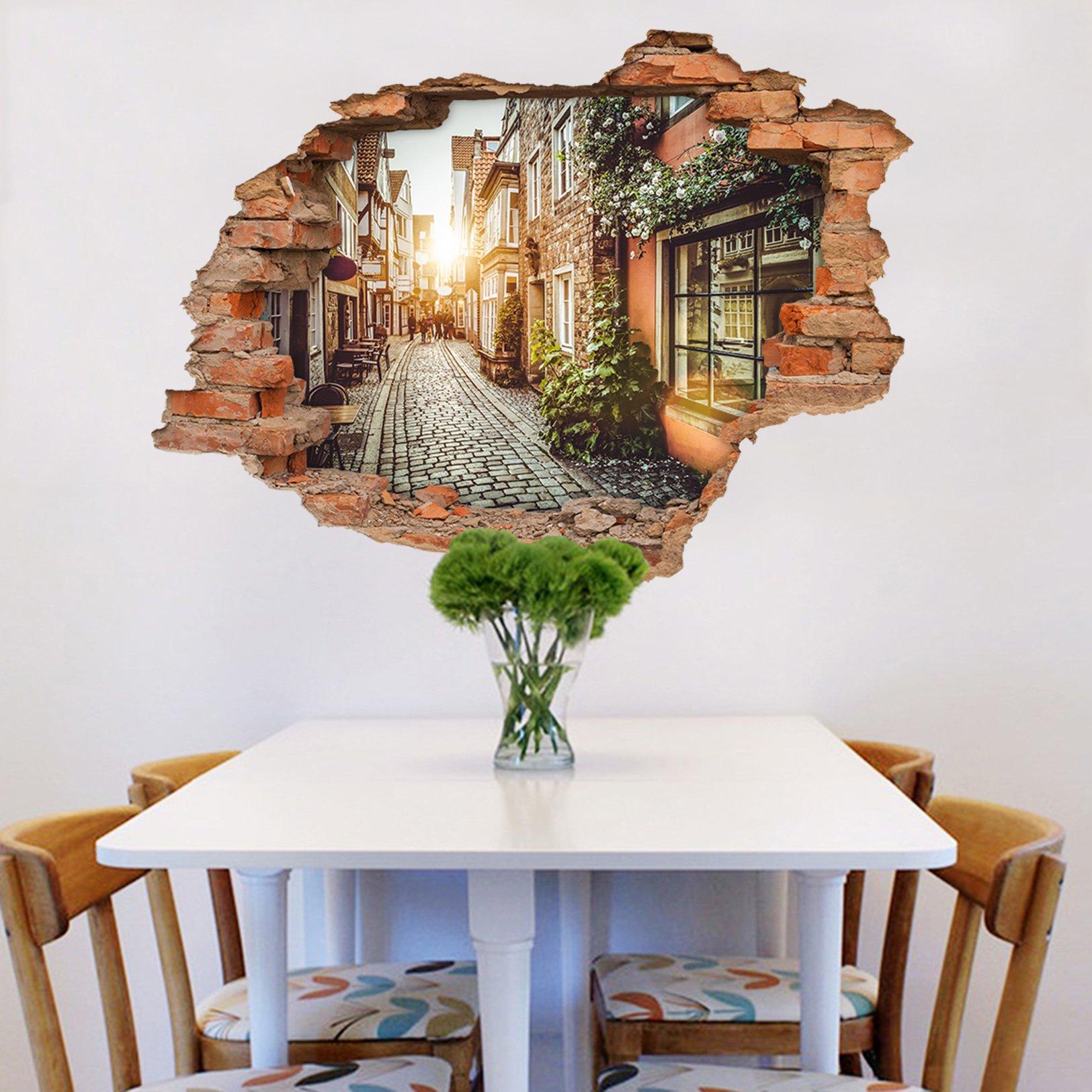 3D Pretty City Alley 223 Broken Wall Murals Wallpaper AJ Wallpaper