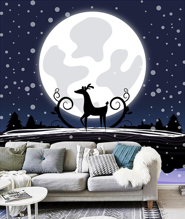 3D Moon Deer 006 Wallpaper AJ Wallpaper