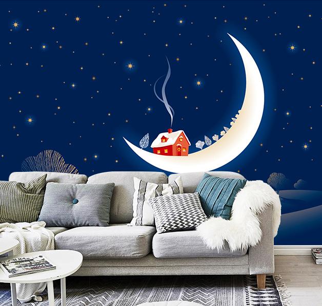 3D Moon Housing Stars 017 Wallpaper AJ Wallpaper