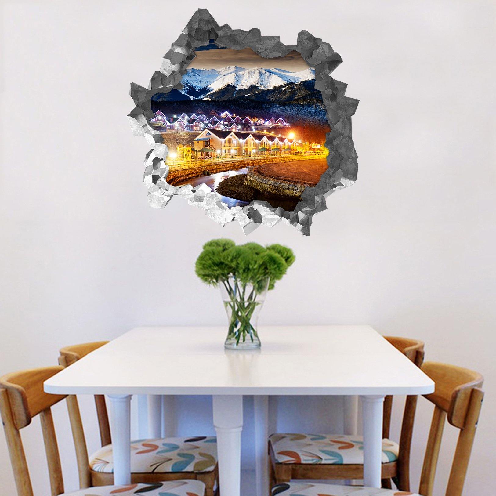 3D Snow Mountains Town 196 Broken Wall Murals Wallpaper AJ Wallpaper